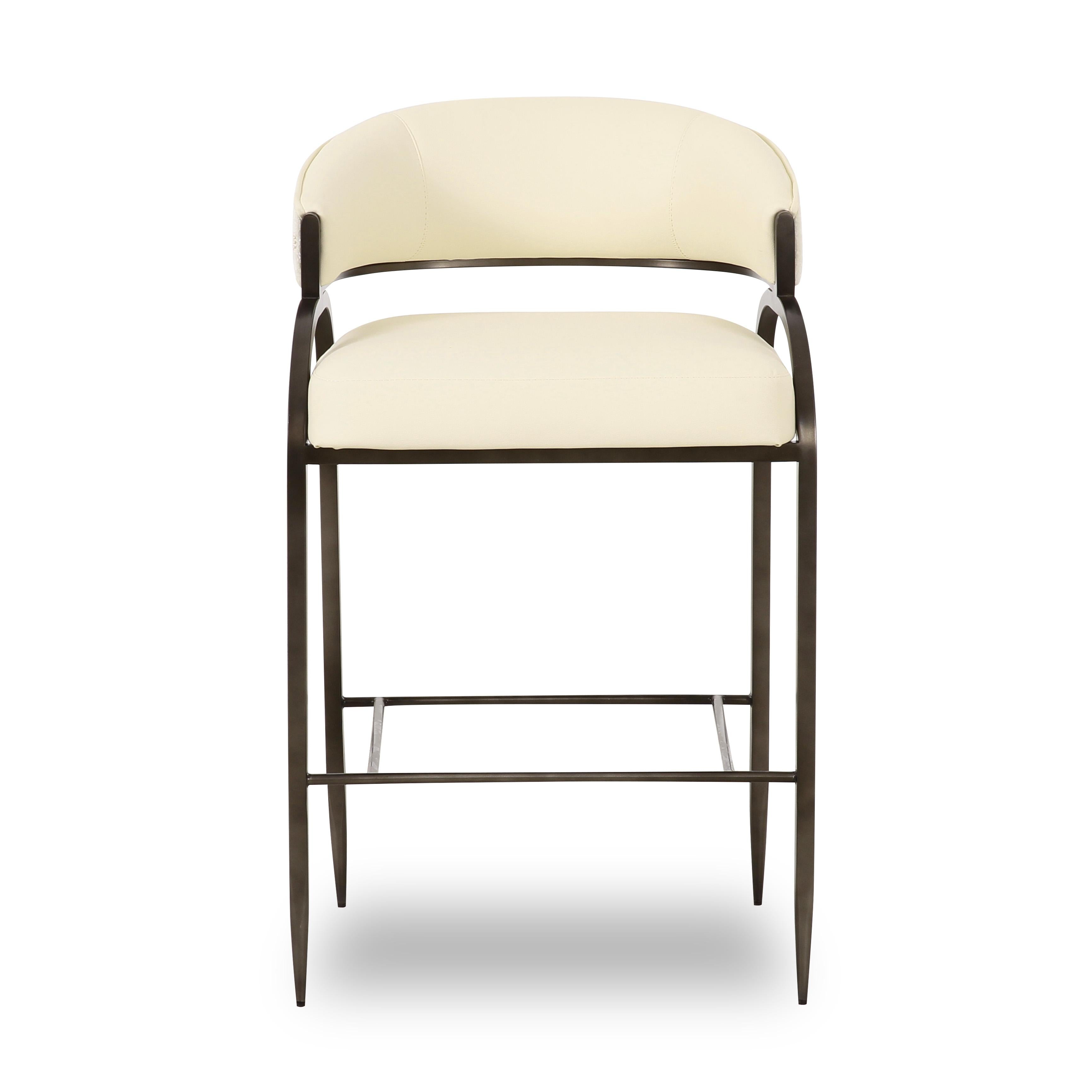 Tatum Cream Vegan Leather and 2-Tone Jacquard Counter Stool