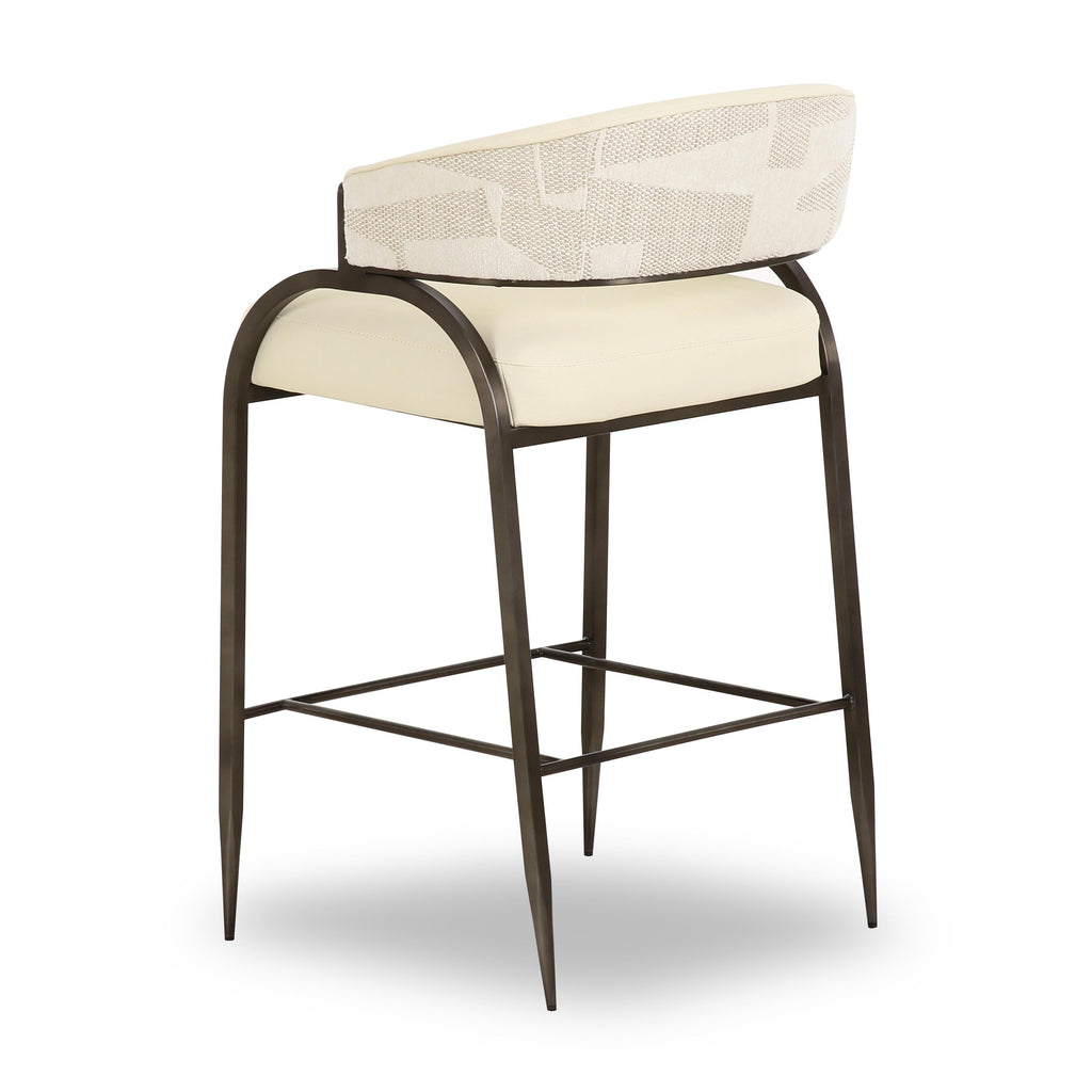 Tatum Cream Vegan Leather and 2-Tone Jacquard Counter Stool