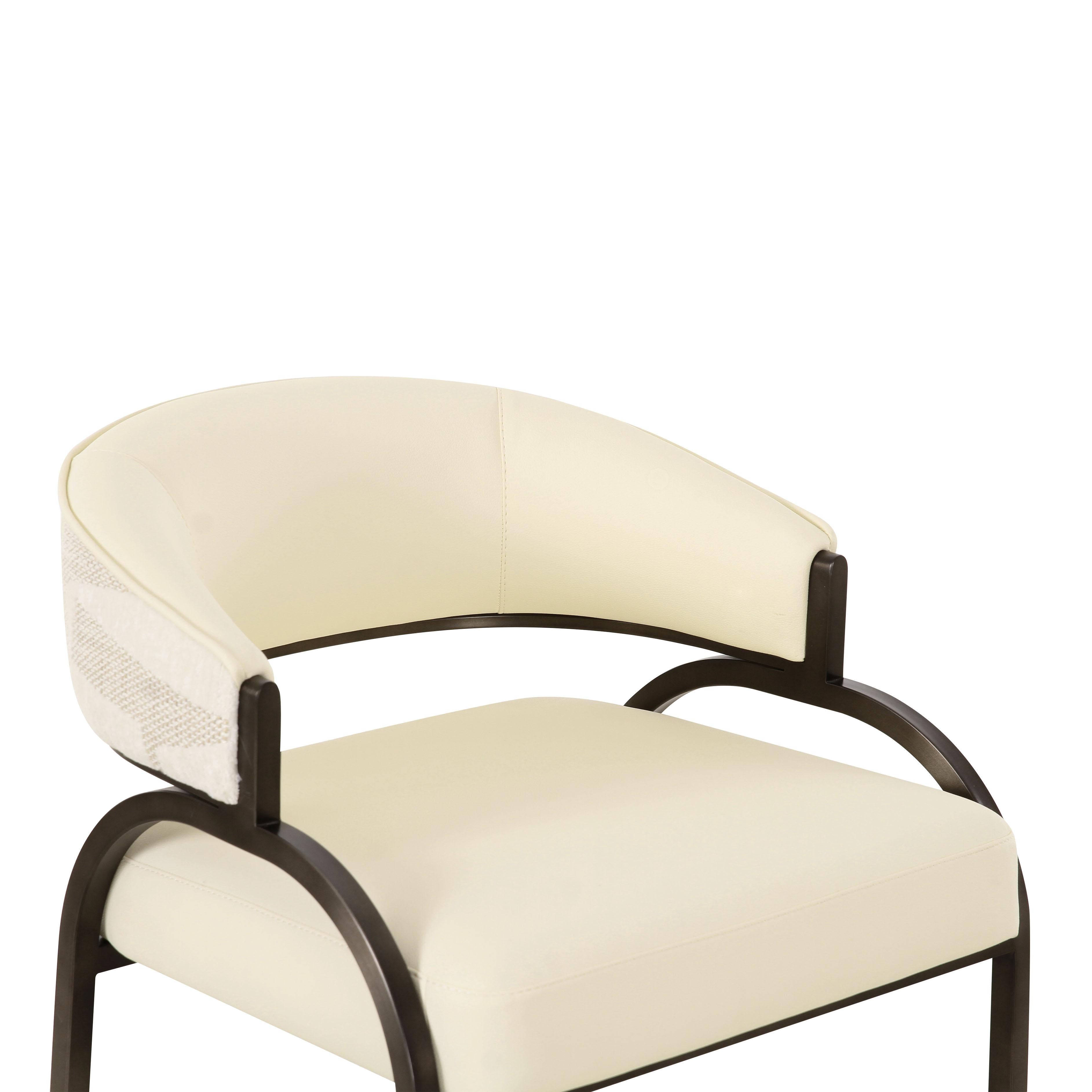 Tatum Cream Vegan Leather and 2-Tone Jacquard Counter Stool