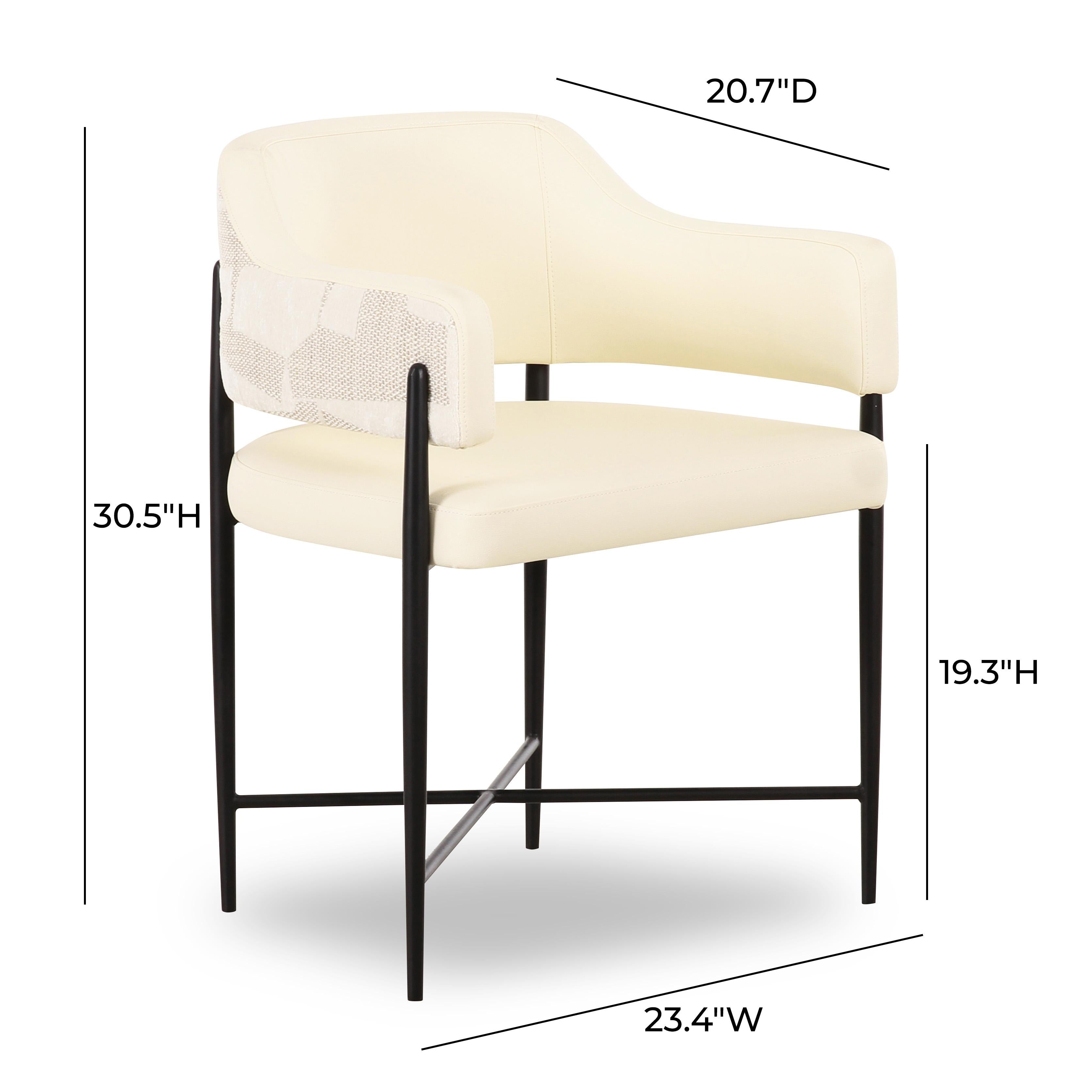 Sezanne Cream Vegan Leather and 2-Tone Jacquard Dining Chair