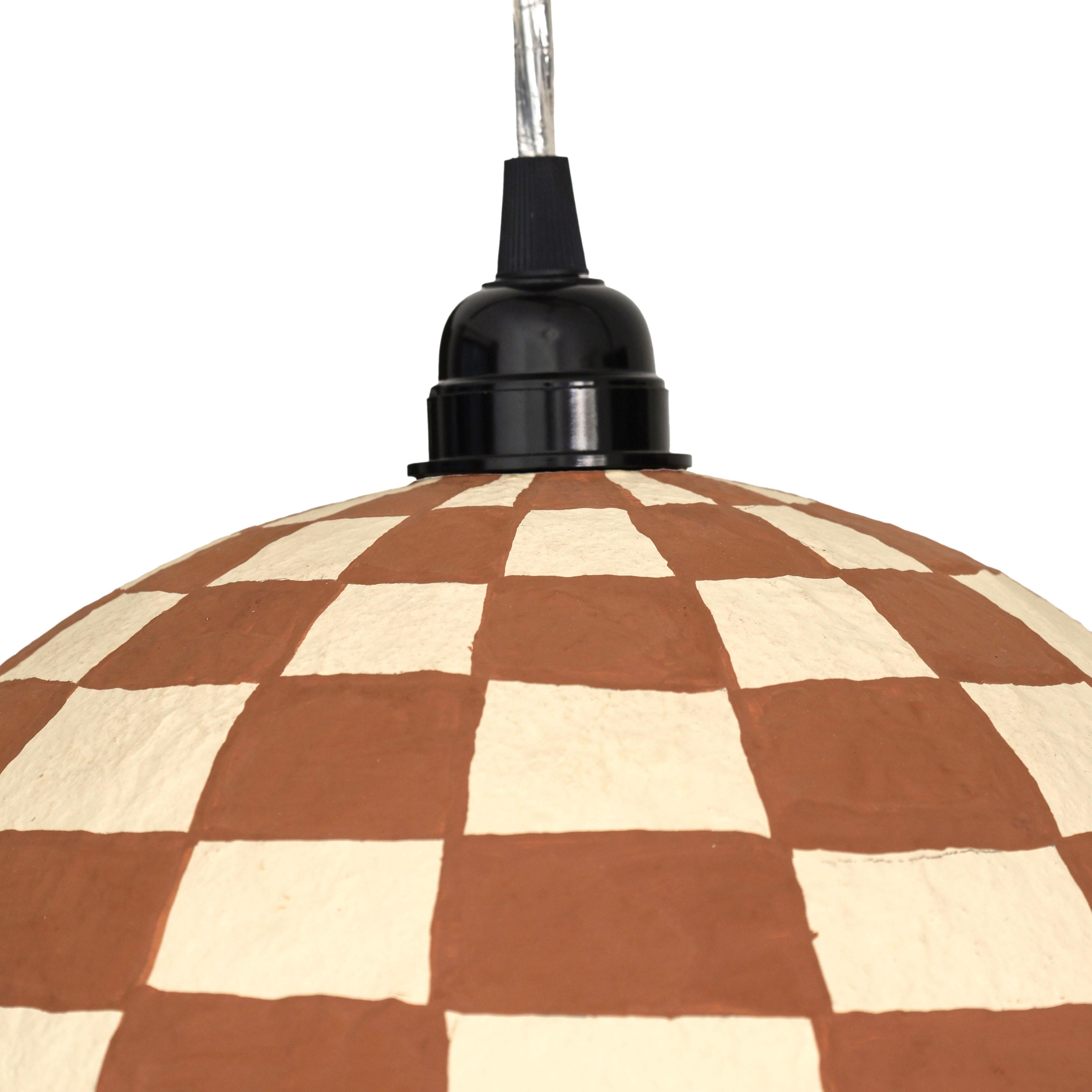 Taurus White and Terracotta Cotton Mache Pendant Lamp
