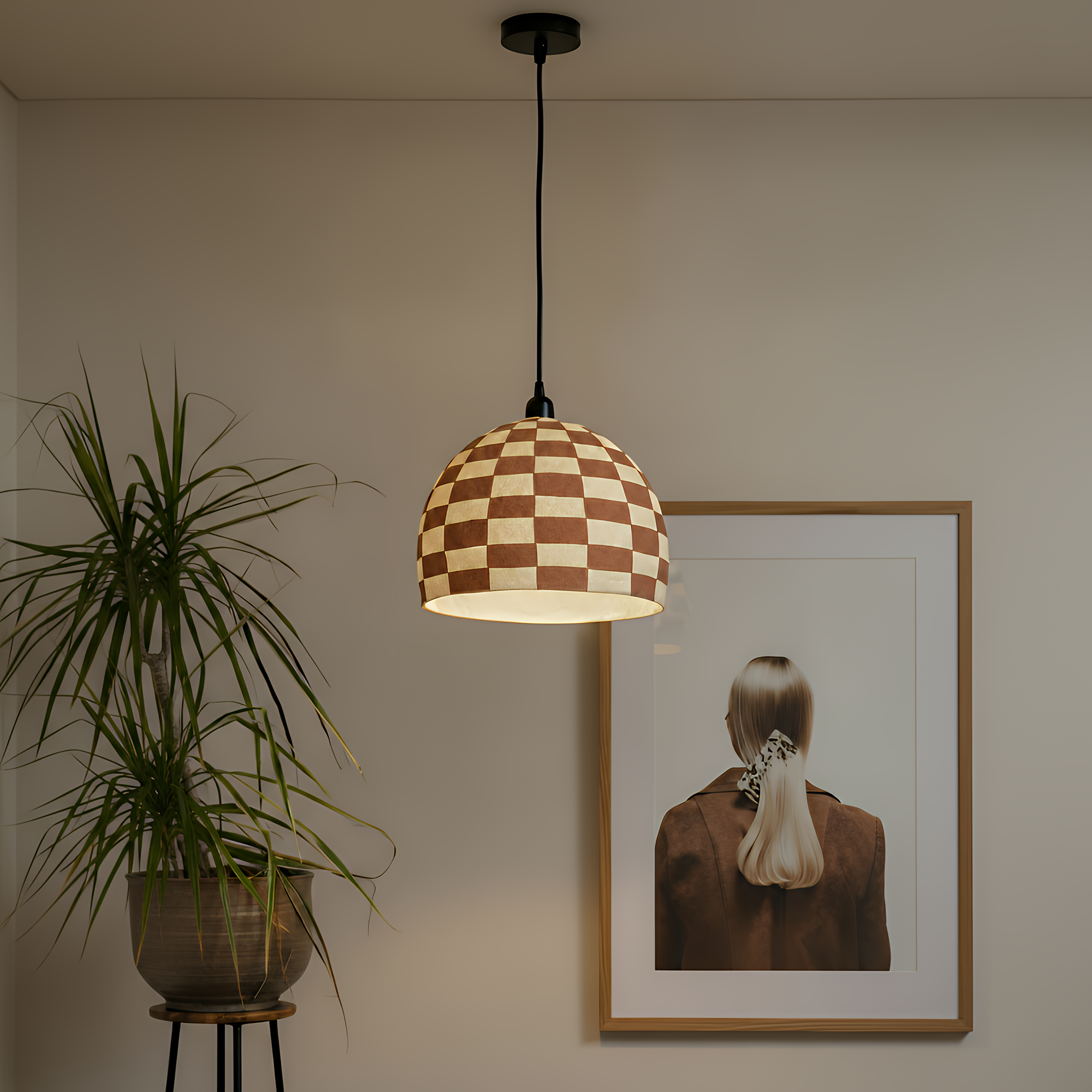 Taurus White and Terracotta Cotton Mache Pendant Lamp