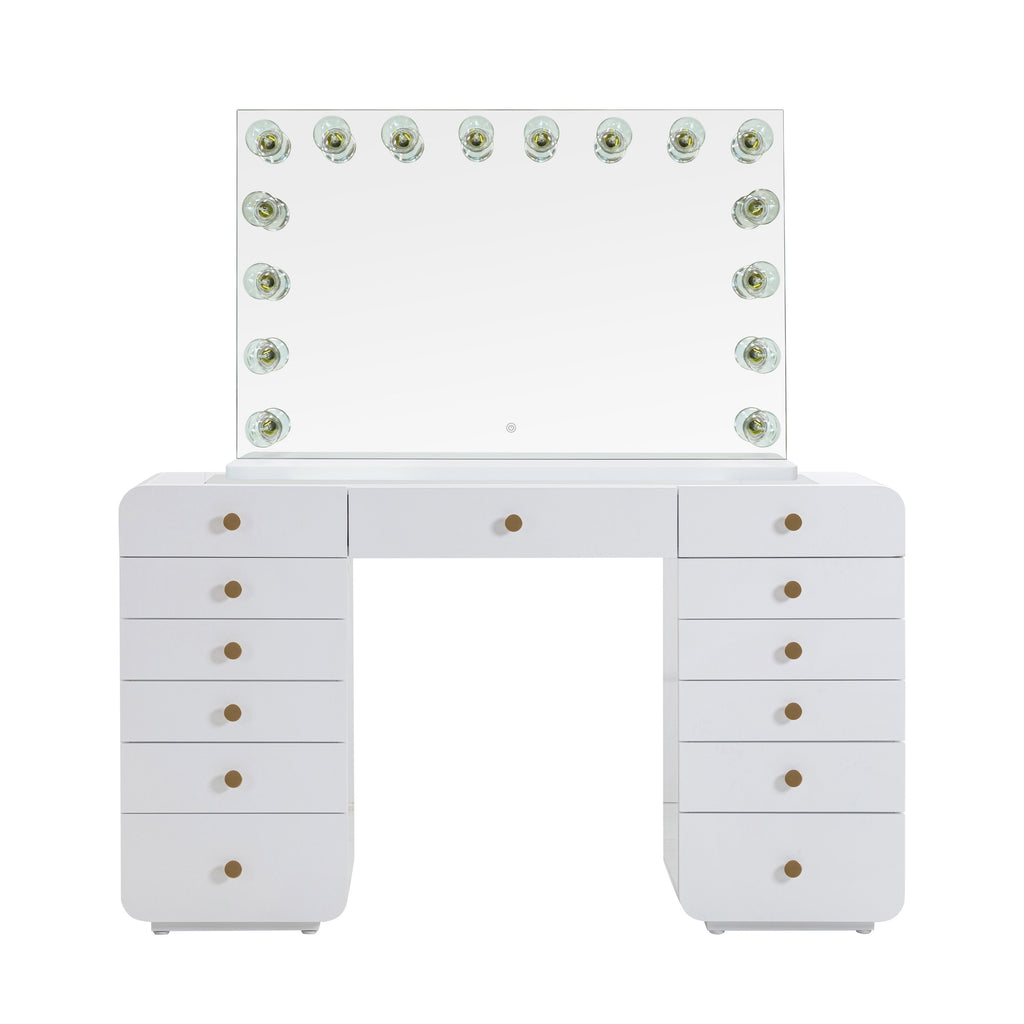 Hollywood 56 White Desk with Vanity Mirror