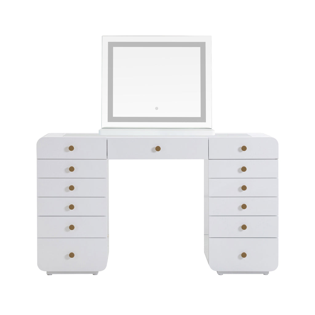 Hollywood 56 White Desk with LED Panel Vanity Mirror