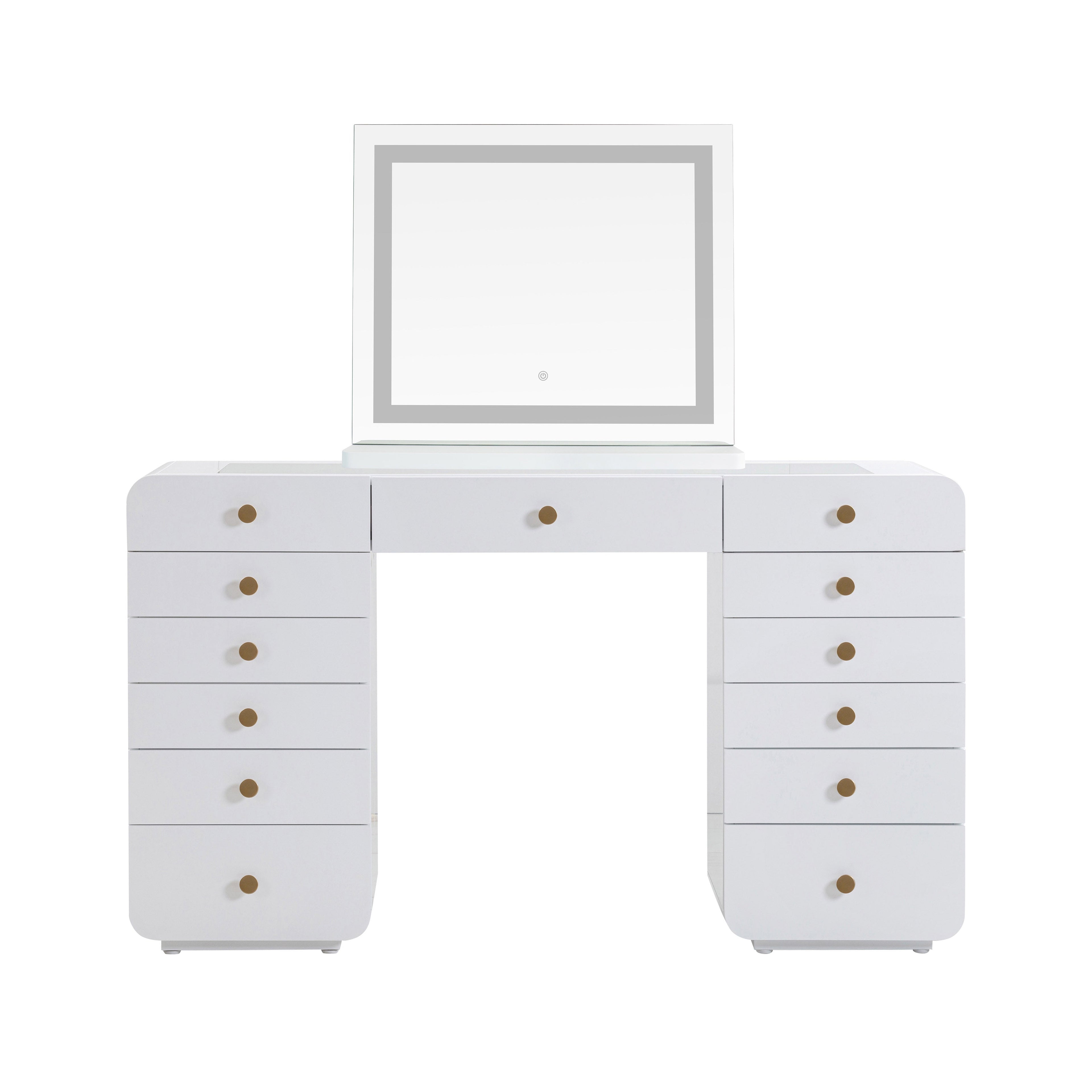 Hollywood 56 White Desk with LED Panel Vanity Mirror
