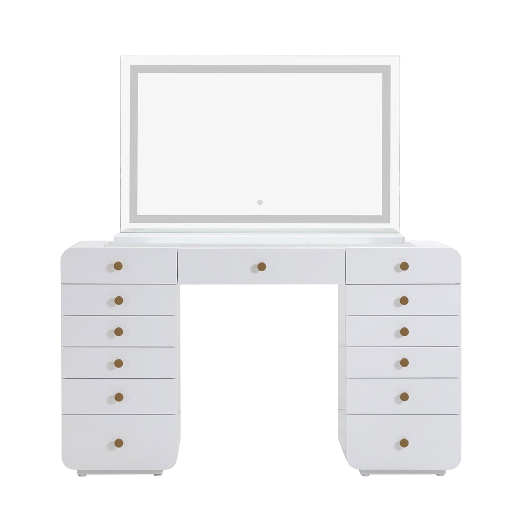 Hollywood 56 White Desk with LED Panel Vanity Mirror