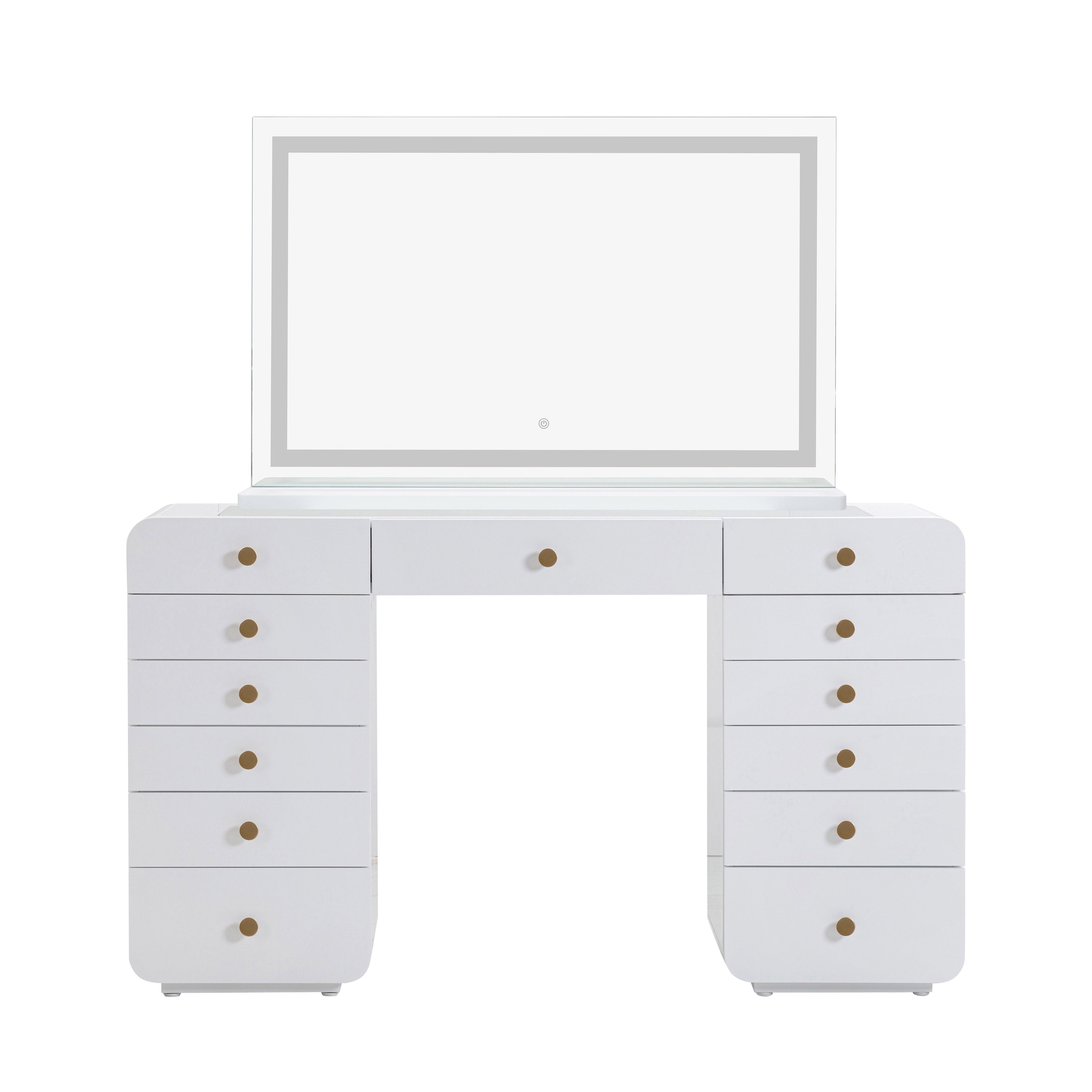 Hollywood 56 White Desk with LED Panel Vanity Mirror