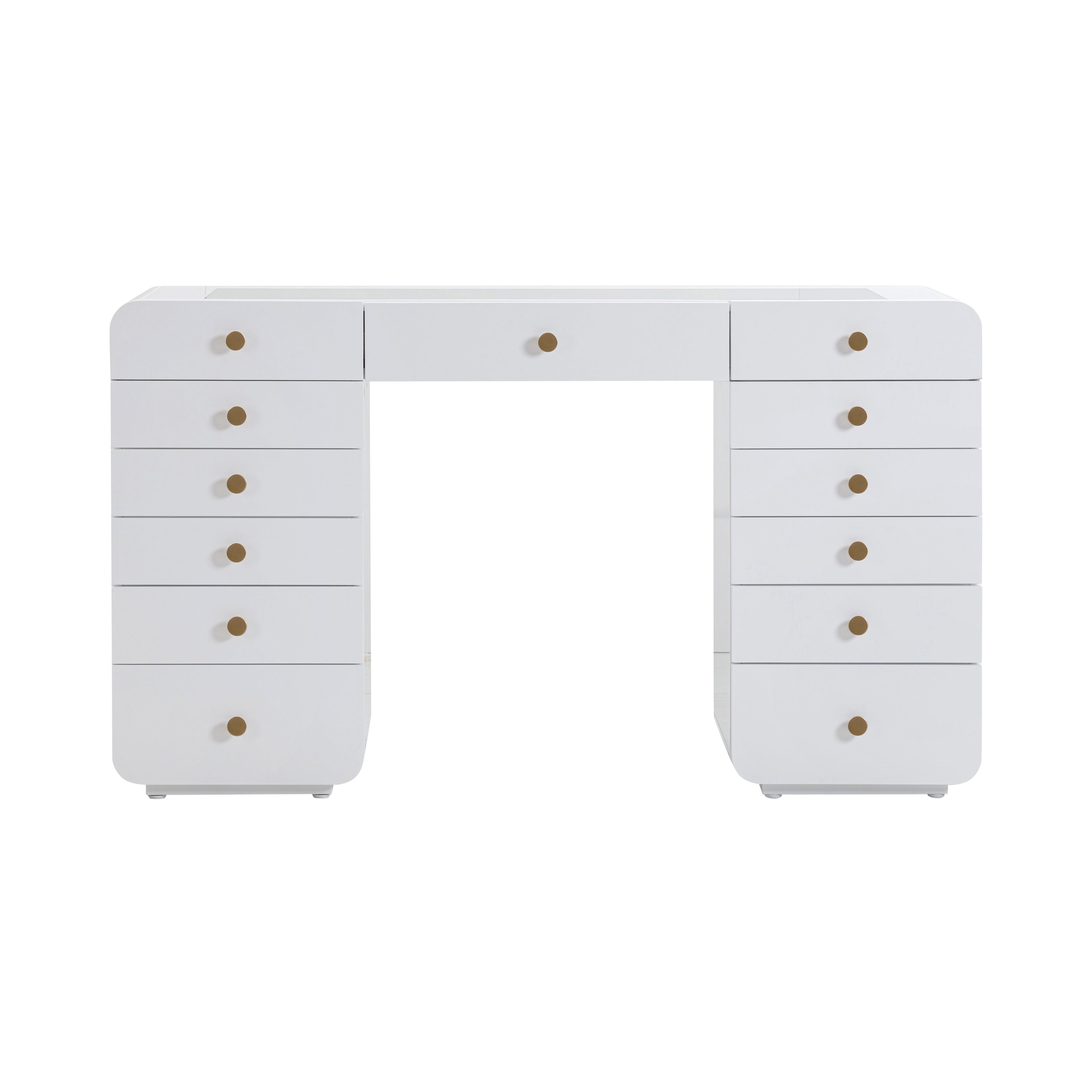 Hollywood 56 White Desk with LED Panel Vanity Mirror