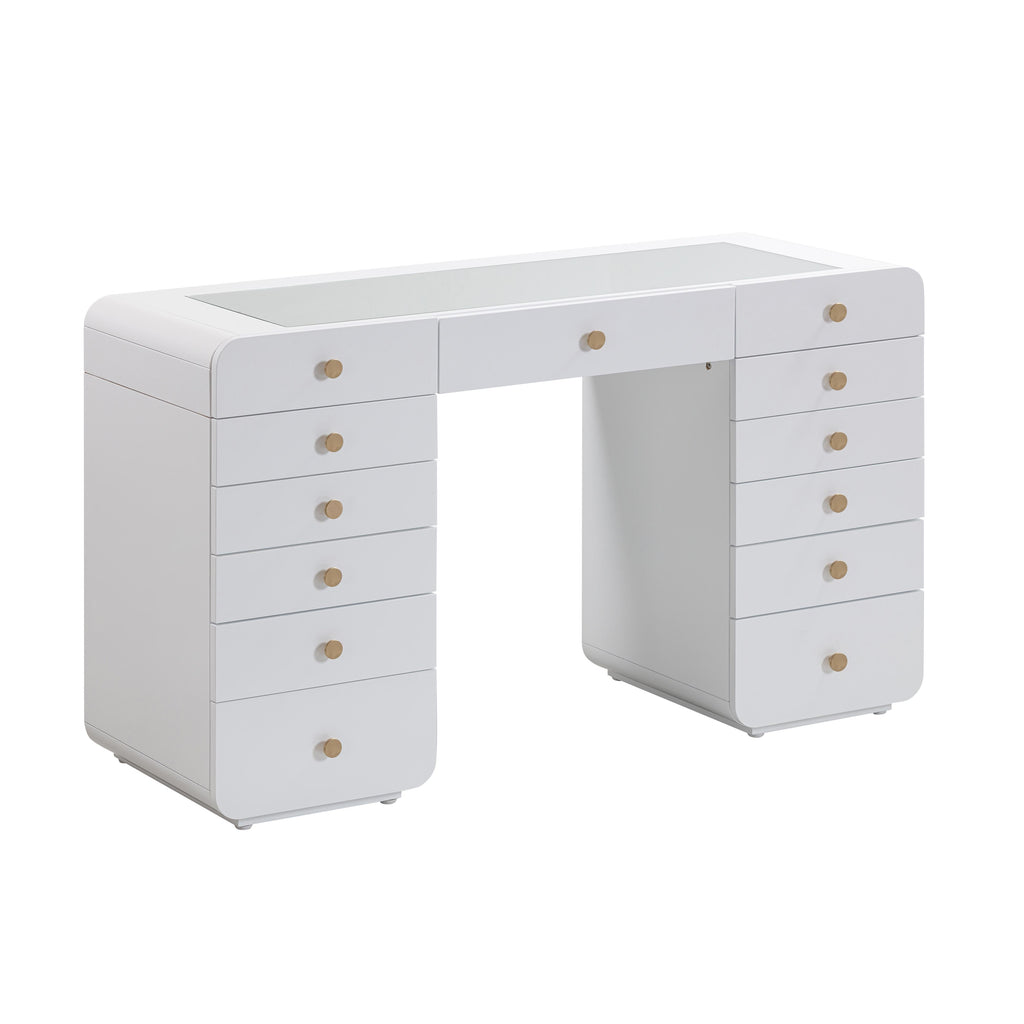 Hollywood 56 White 13-Drawer Vanity Desk