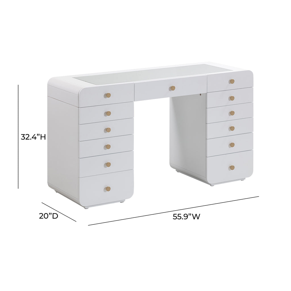 Hollywood 56 White 13-Drawer Vanity Desk
