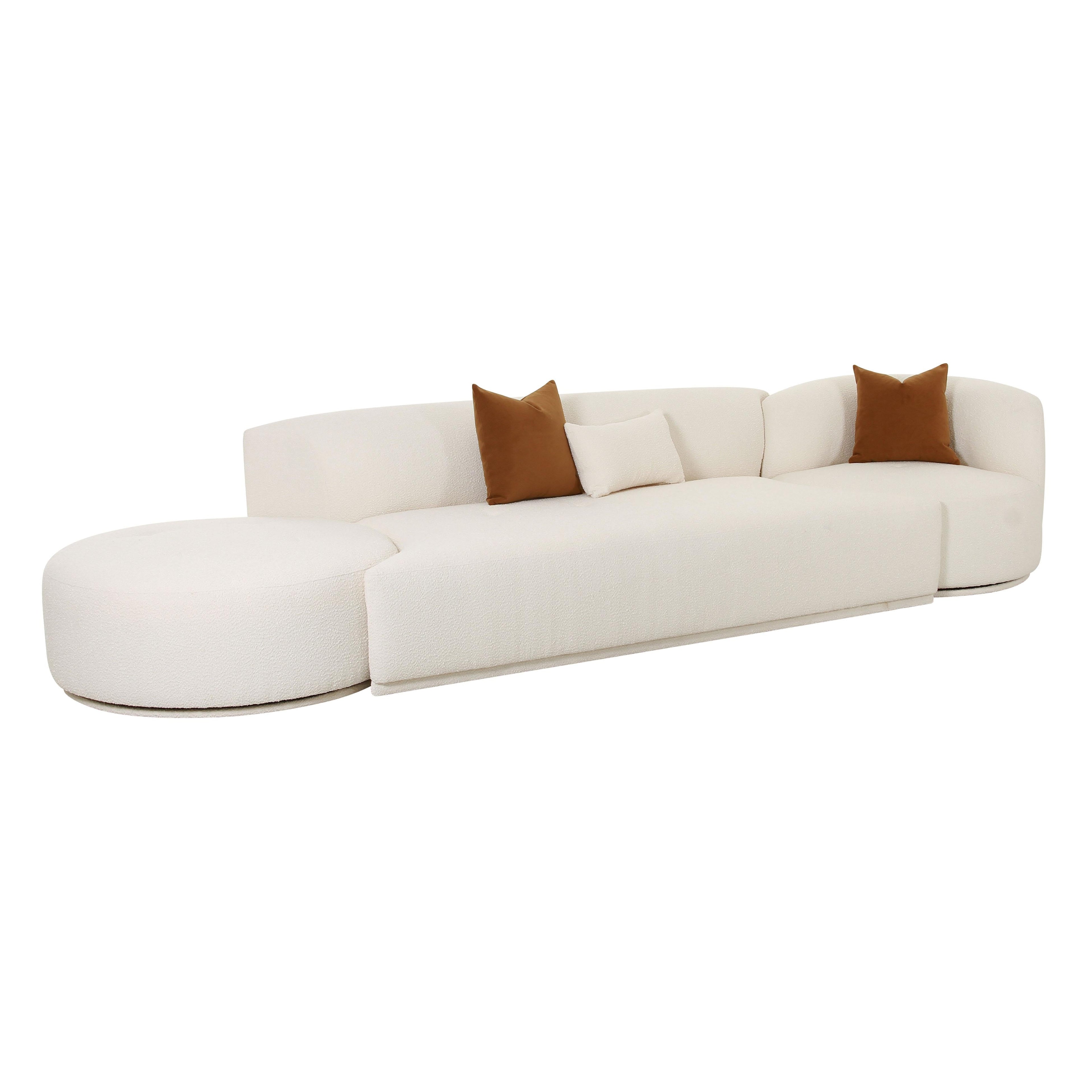 Fickle 144 3-Piece Cream Boucle Chaise Modular Sofa