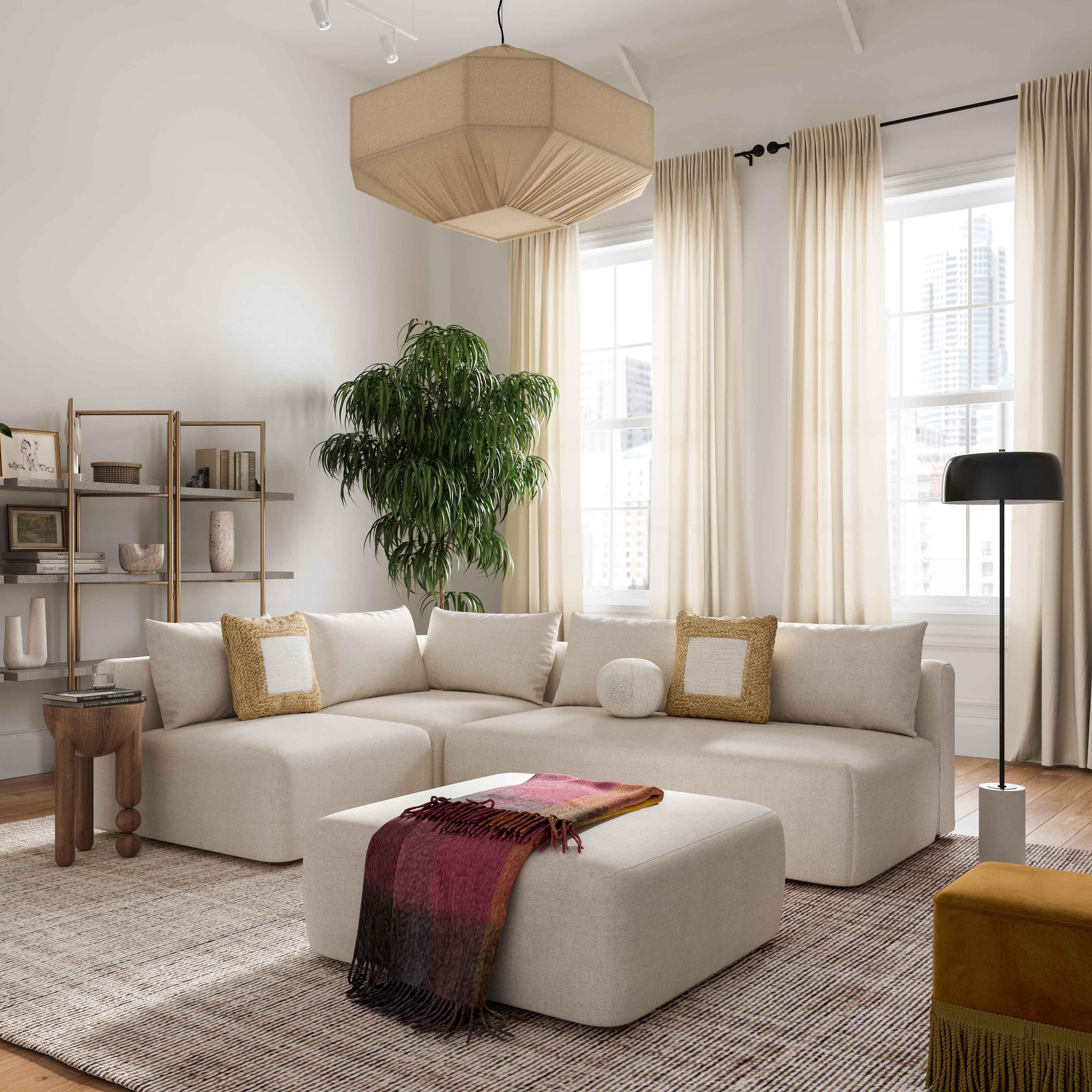 Hangover 4-Piece Cream Performance Linen Modular Chaise Sectional