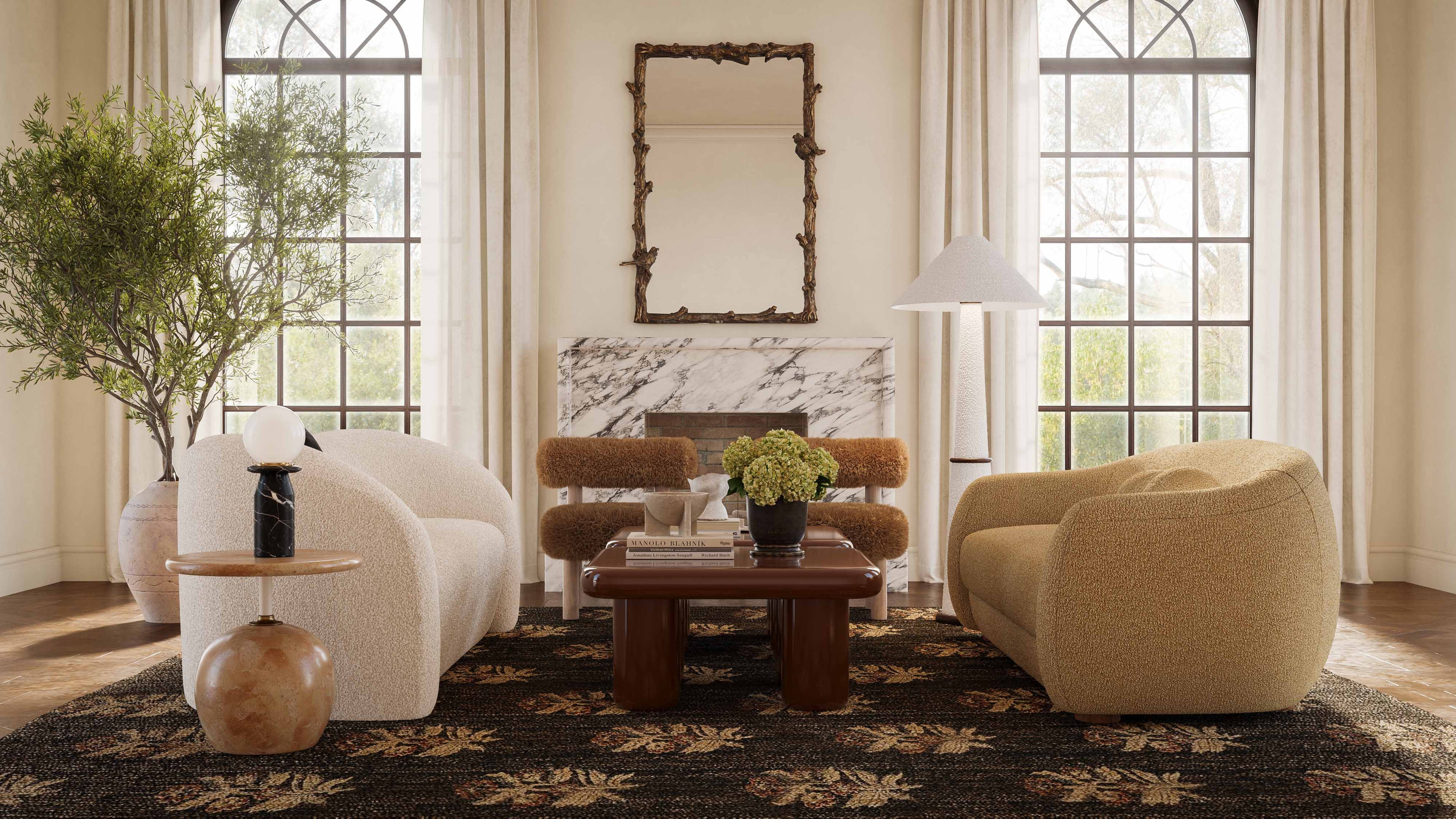 Leonie 84 Beige Faux Shearling Sofa