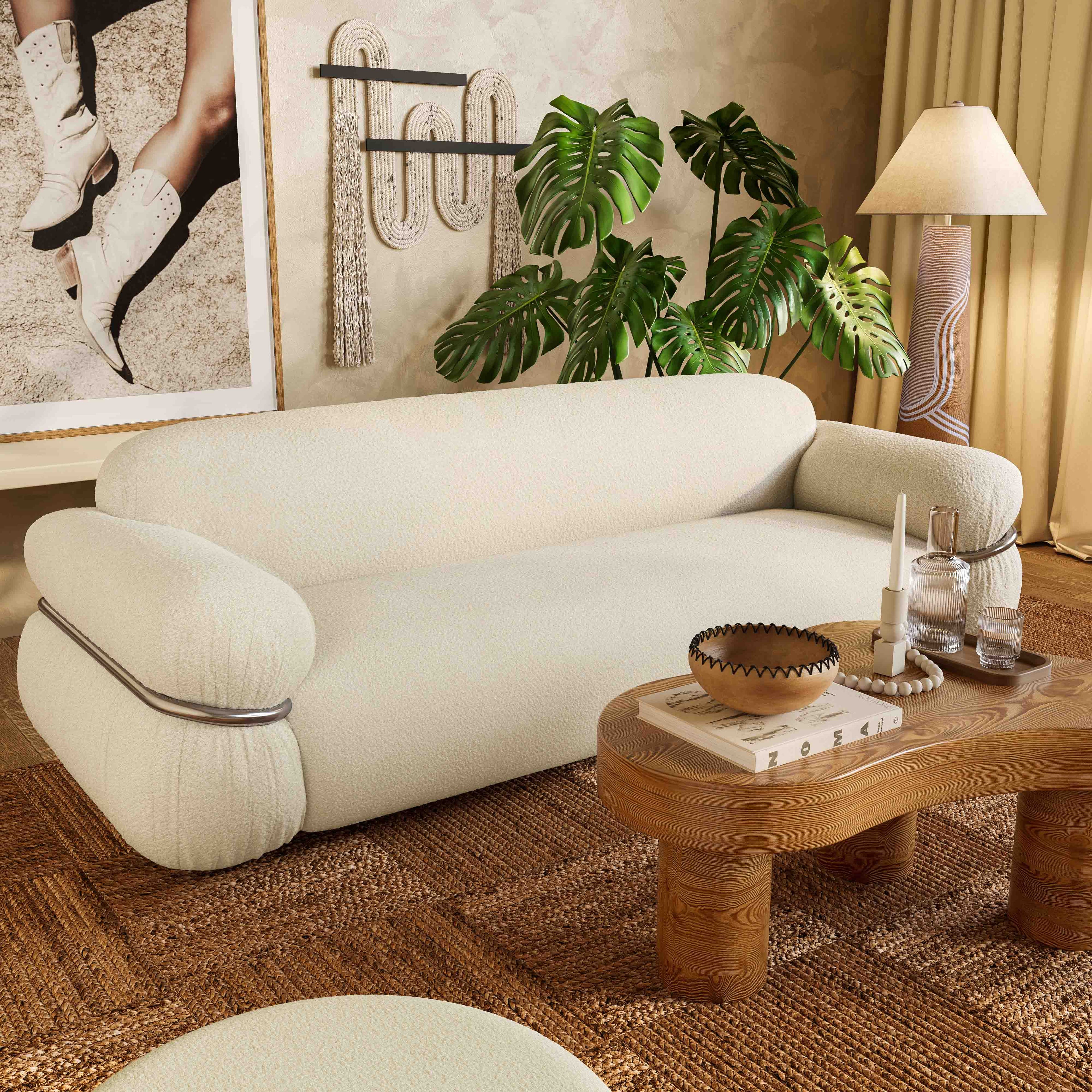 Leyla 98 Cream Boucle Sofa