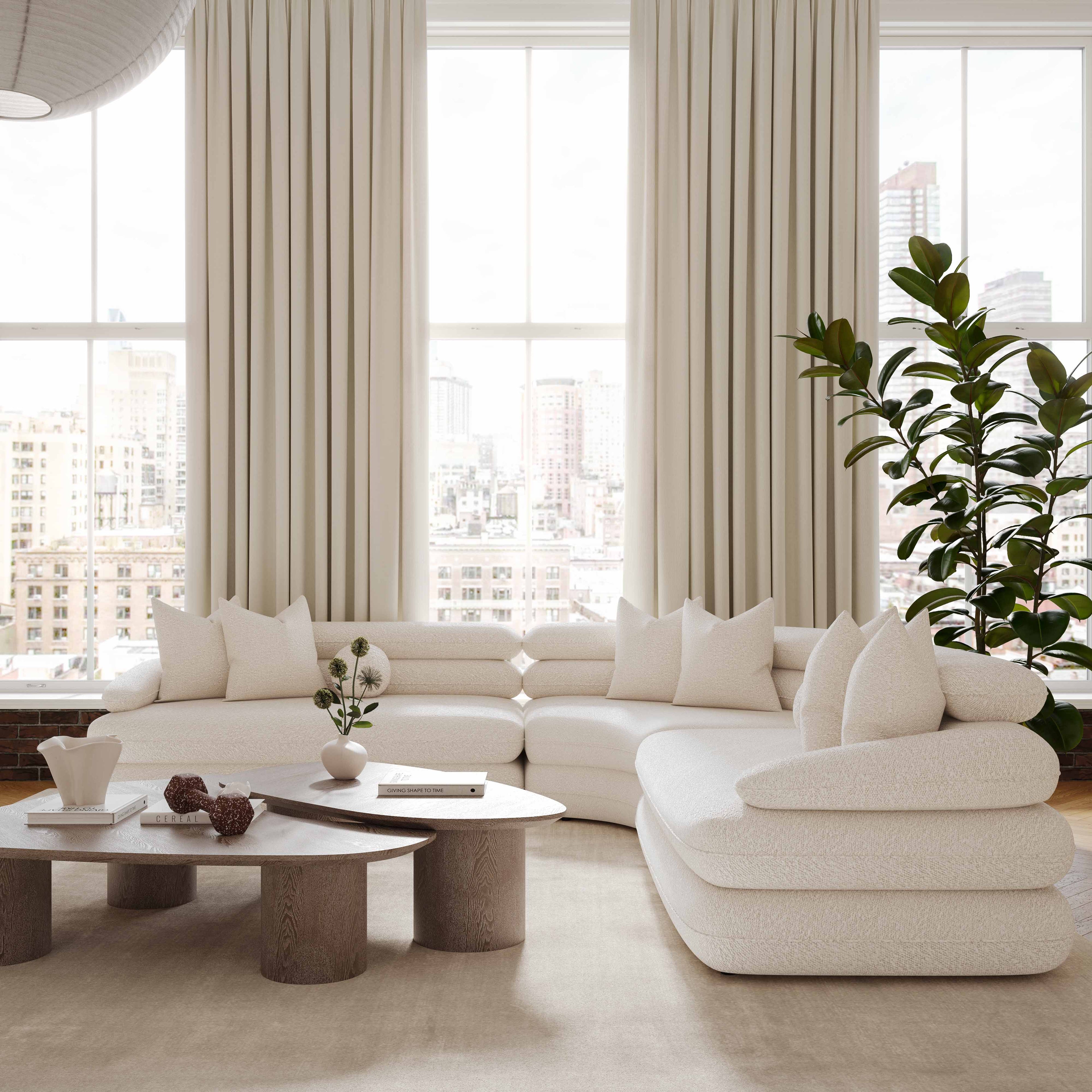 Lulu 3-Piece Cream Boucle Modular Curved L-Sectional