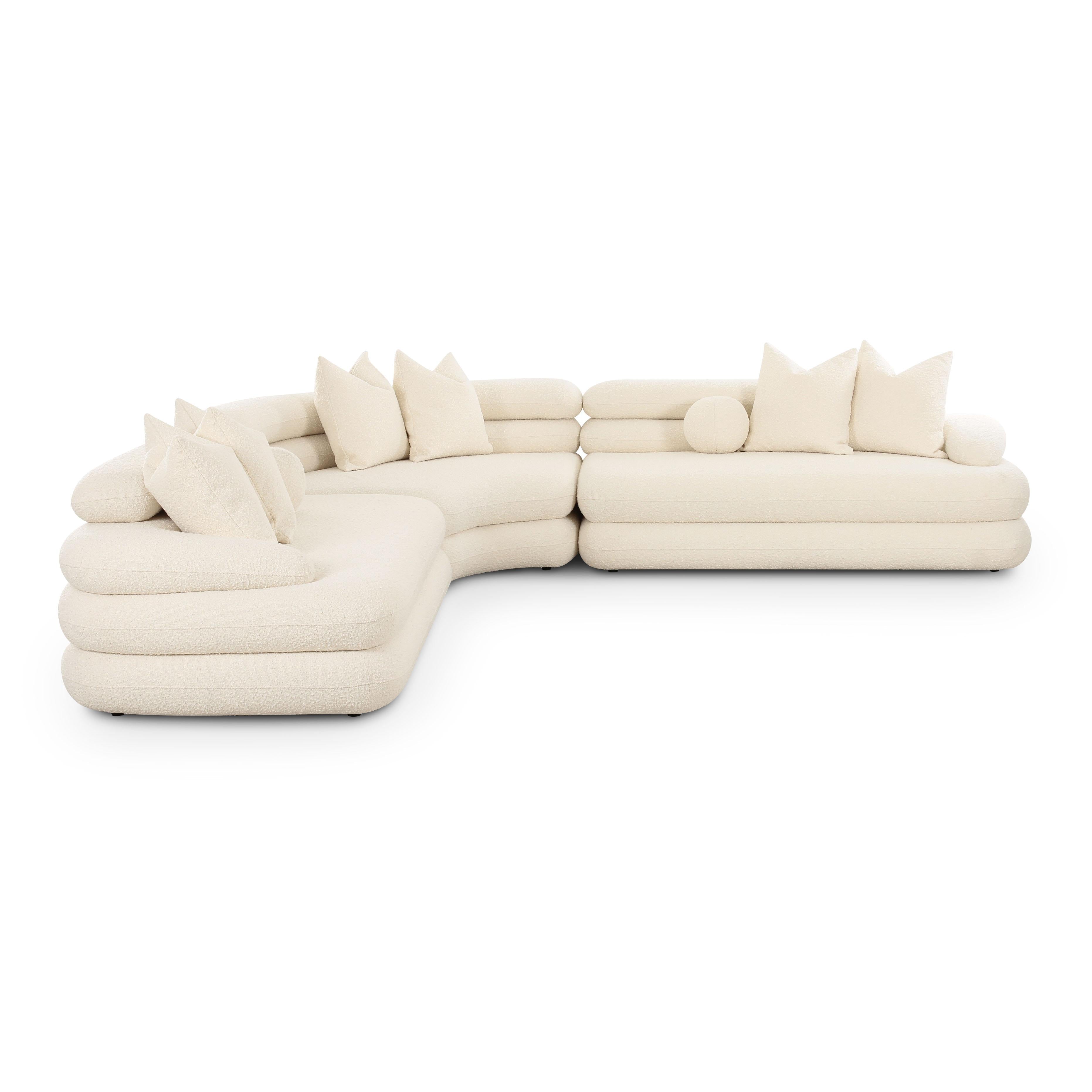 Lulu 3-Piece Cream Boucle Modular Curved L-Sectional