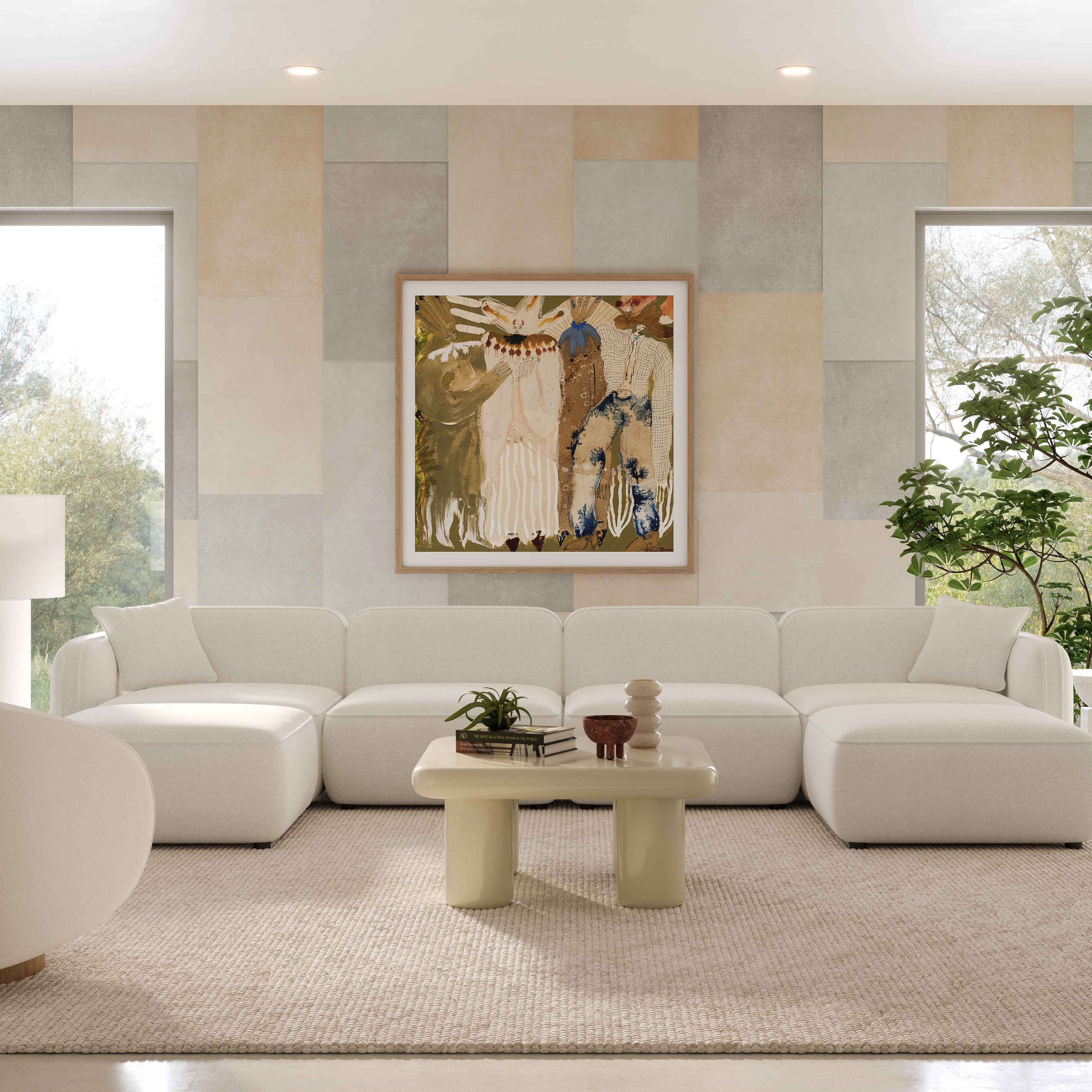 Travie 6-Piece Sand Upcycled Linen Modular U-Sectional