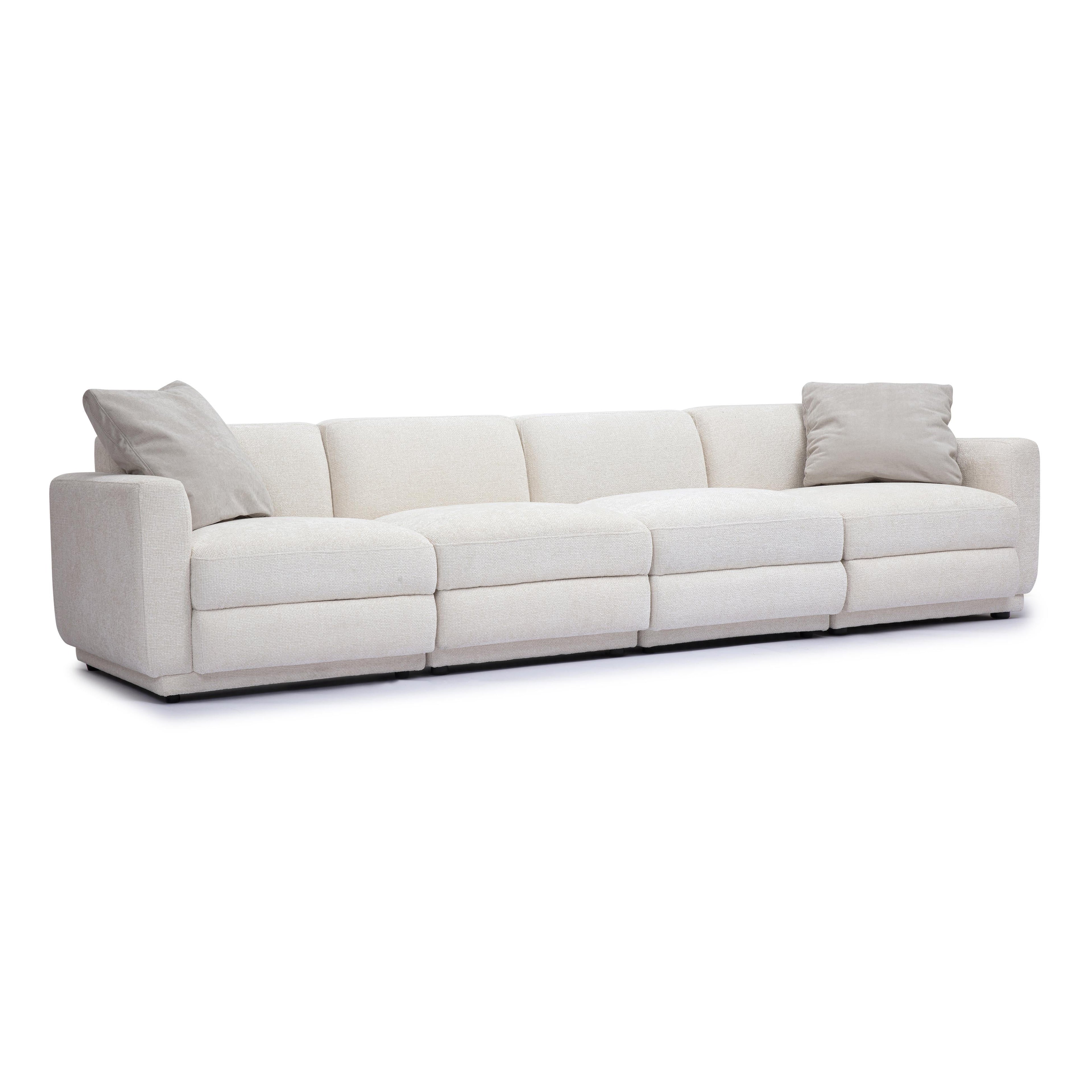 Perry 124 Cream Chenille Modular Long Sofa