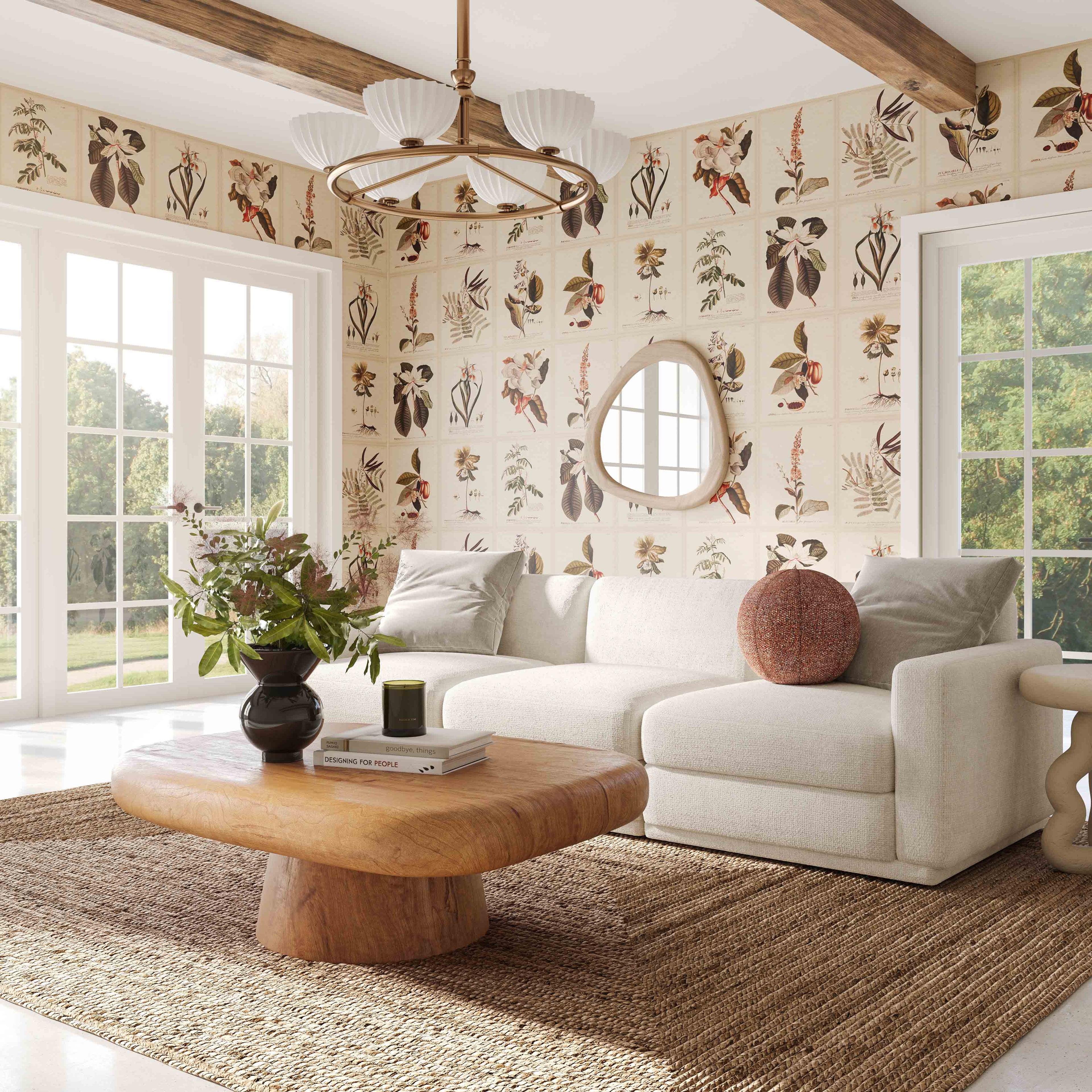 Perry 96 Cream Chenille Modular Sofa