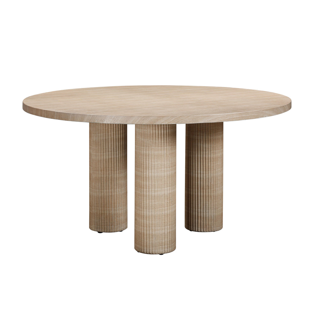 Patti 55 Textured Faux Travertine Indoor / Outdoor Round Dining Table