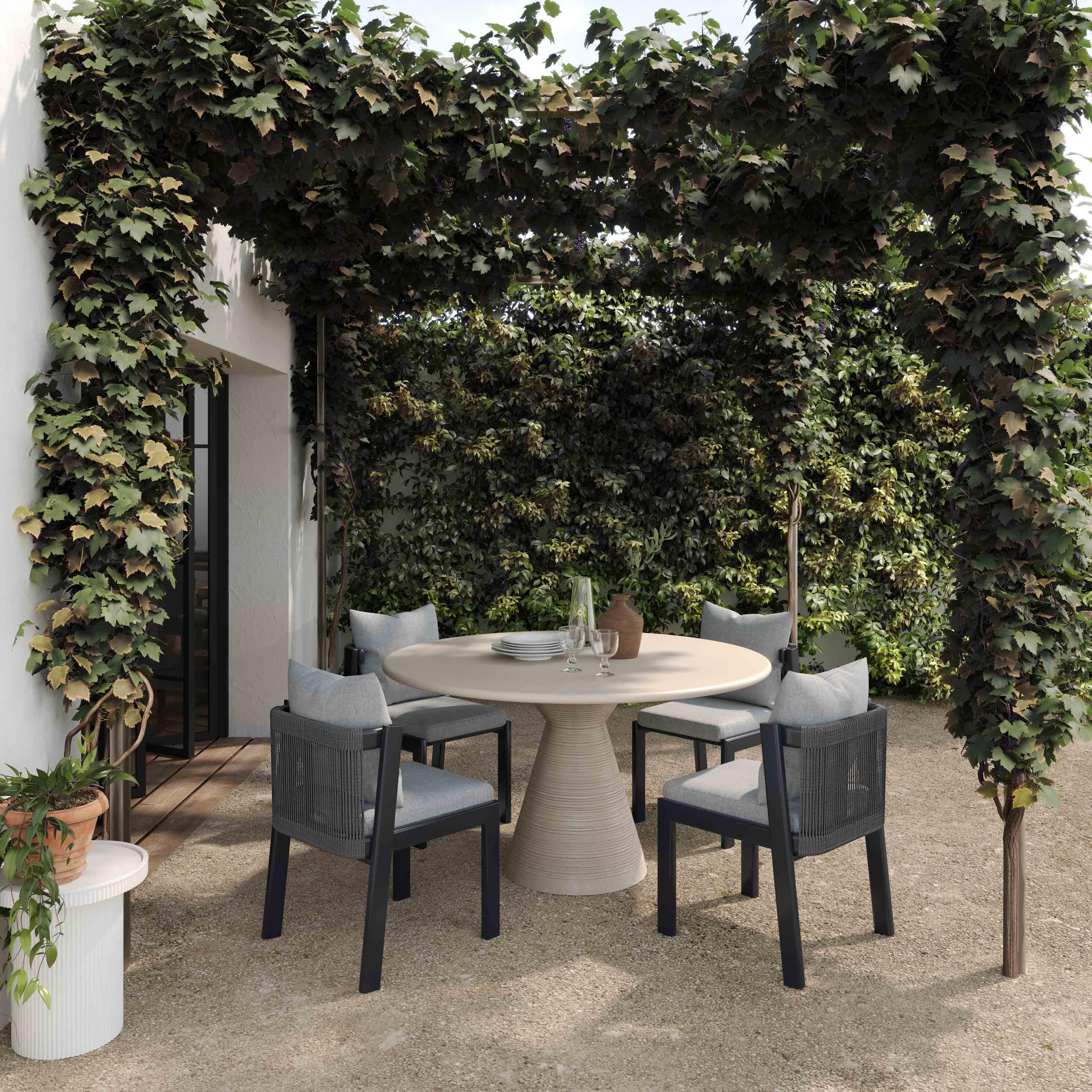 Fern 47 Beige Textured Faux Plaster Concrete Indoor / Outdoor Round Dining Table