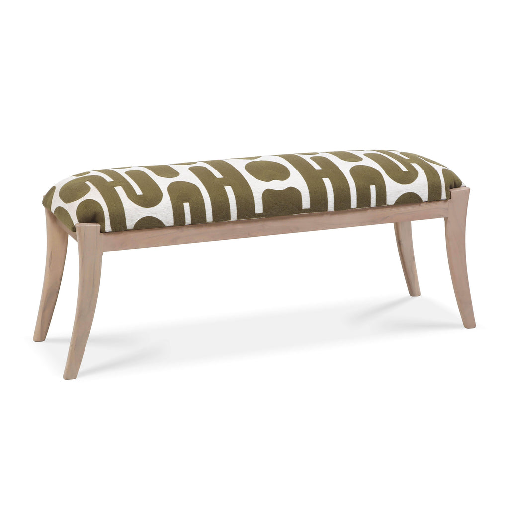 Arielle 48 Olive & White Embroidered Bench