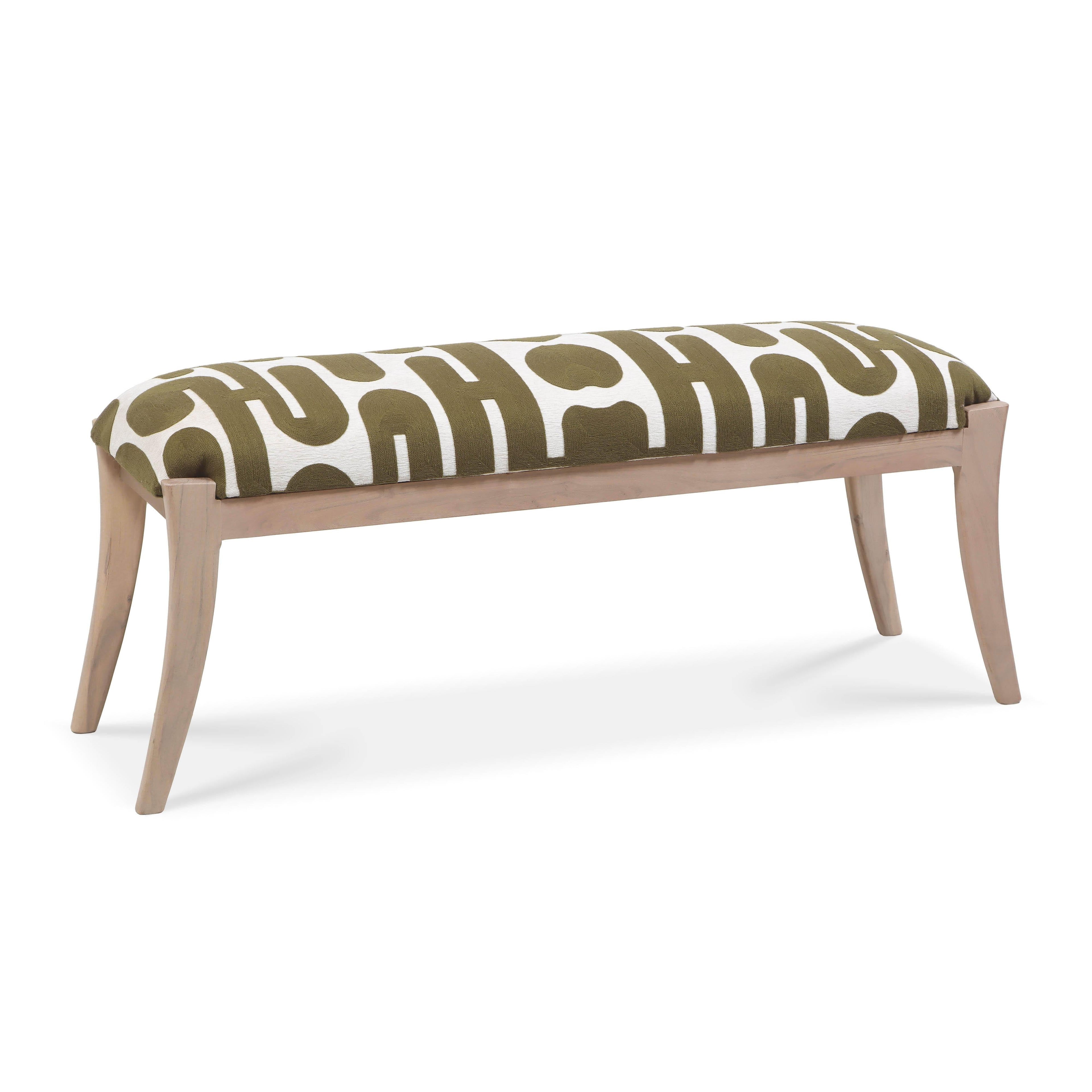 Arielle 48 Olive & White Embroidered Bench