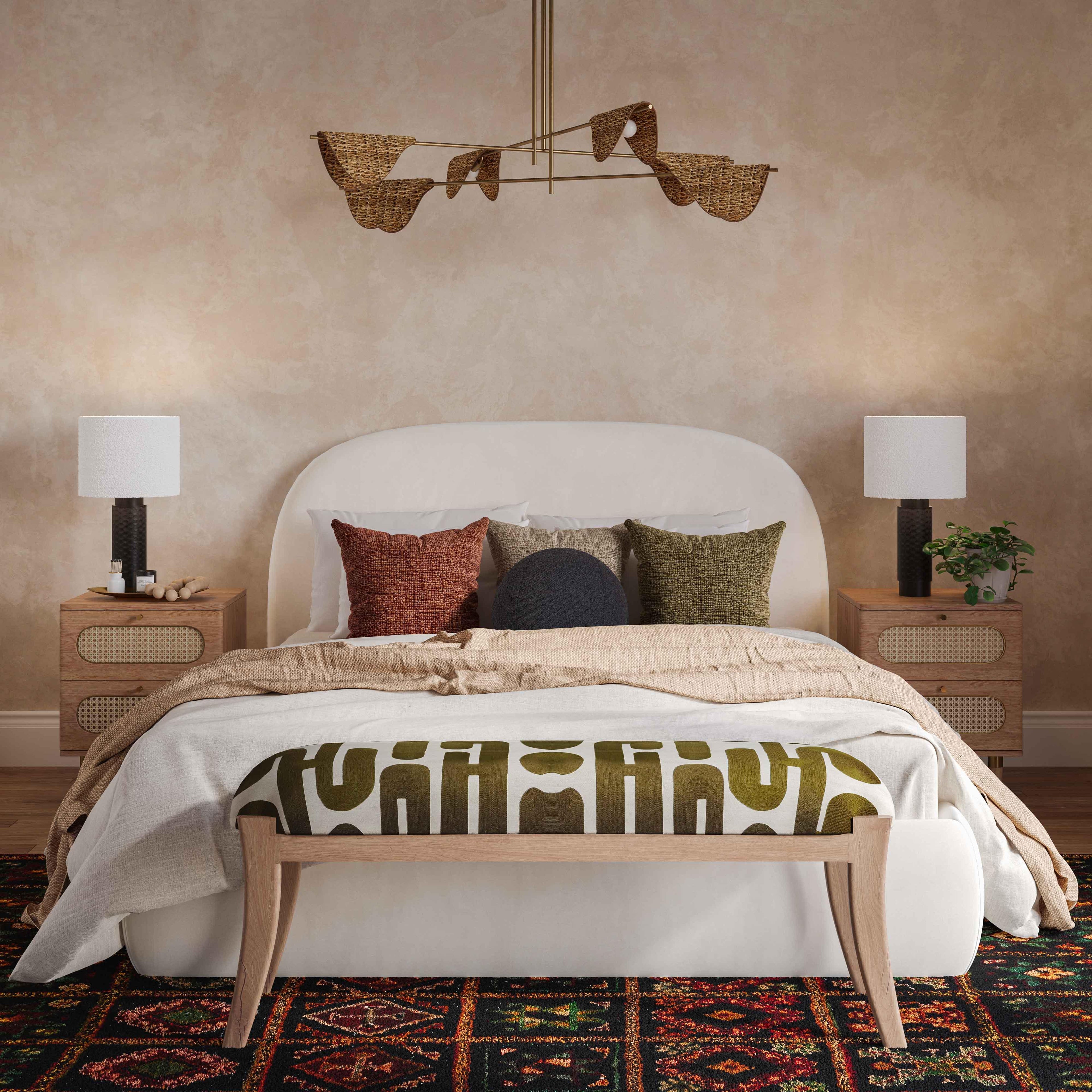 Arielle 48 Olive & White Embroidered Bench