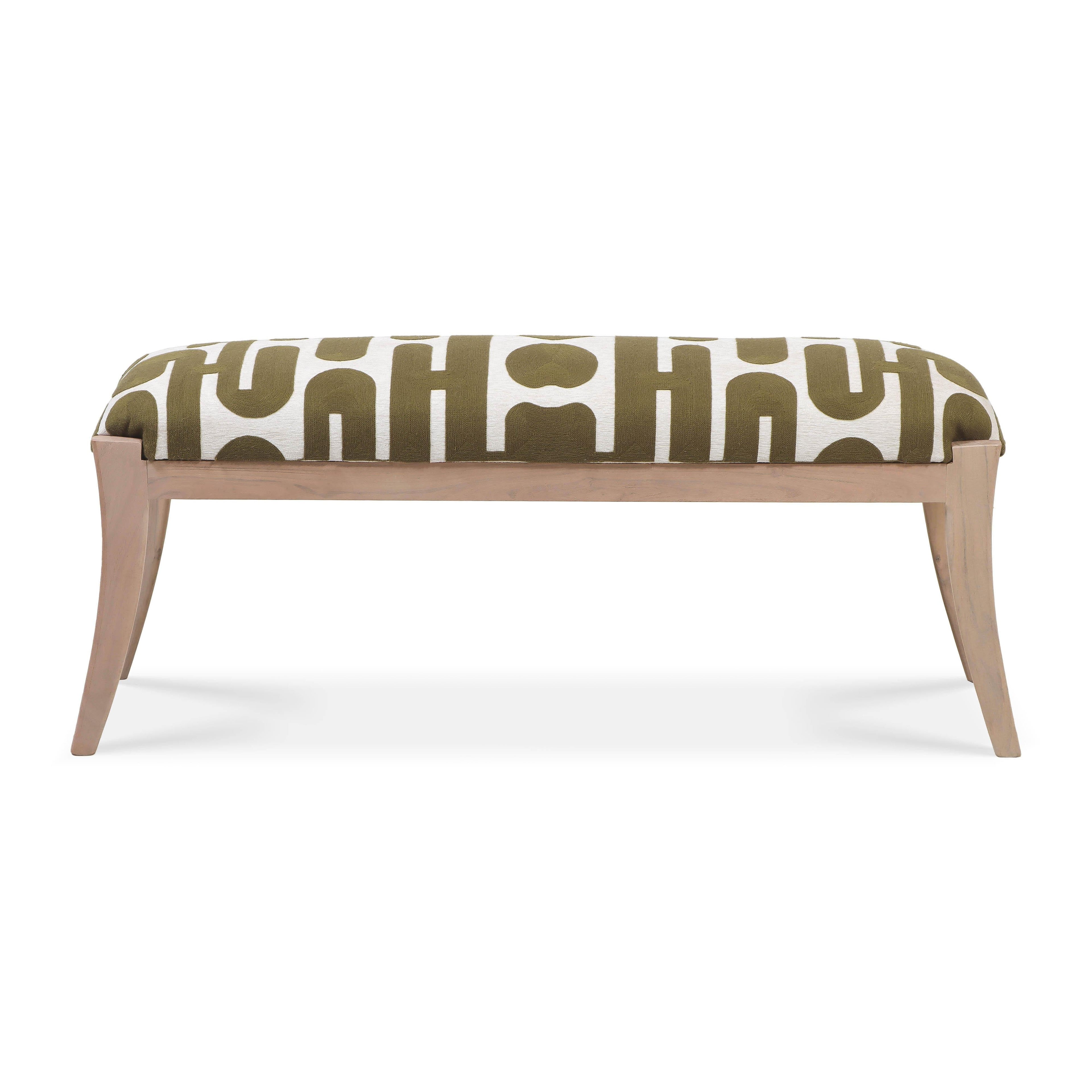 Arielle 48 Olive & White Embroidered Bench
