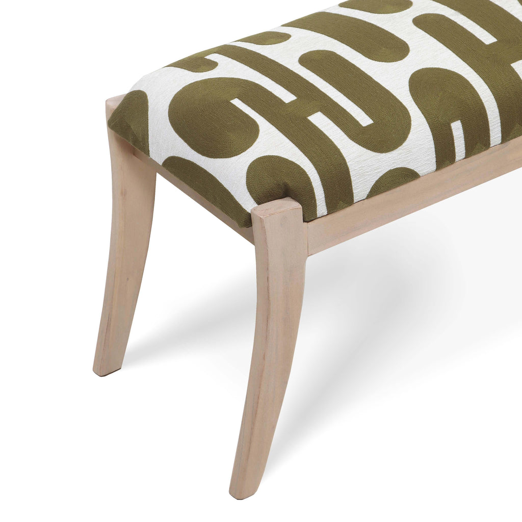 Arielle 48 Olive & White Embroidered Bench