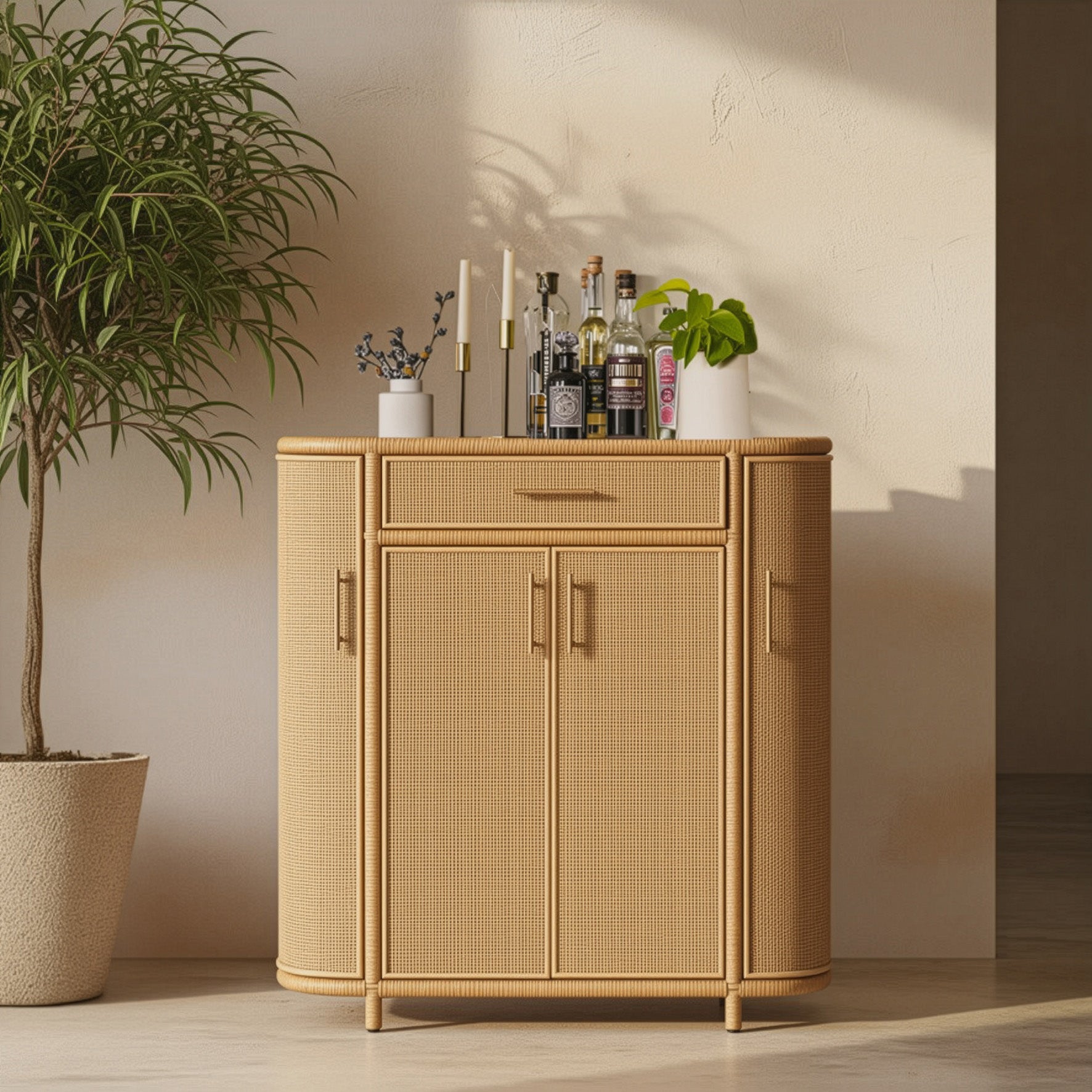Tarot Natural Rattan Bar Cabinet