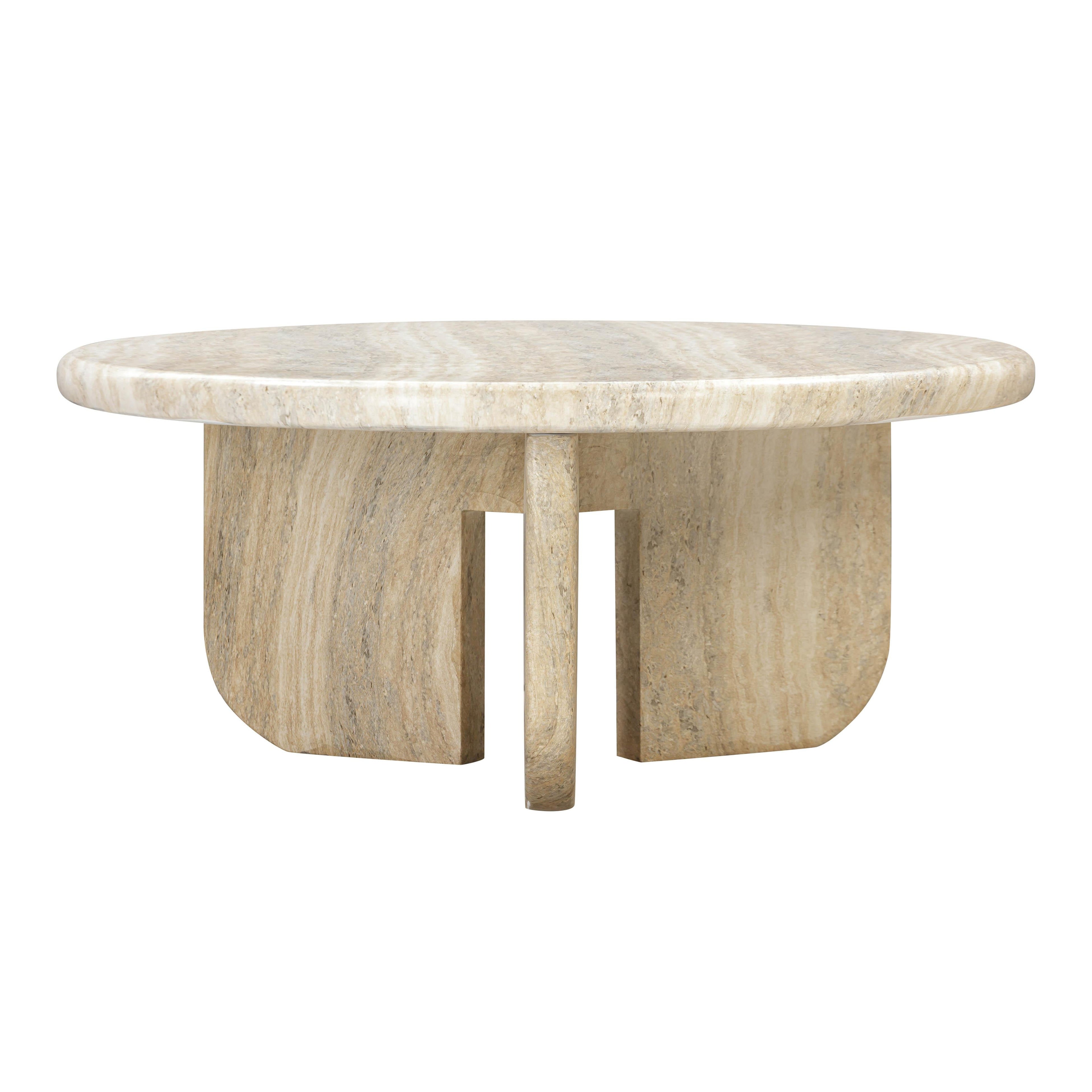 Patrizia 36 Faux Travertine Concrete Indoor / Outdoor Round Coffee Table