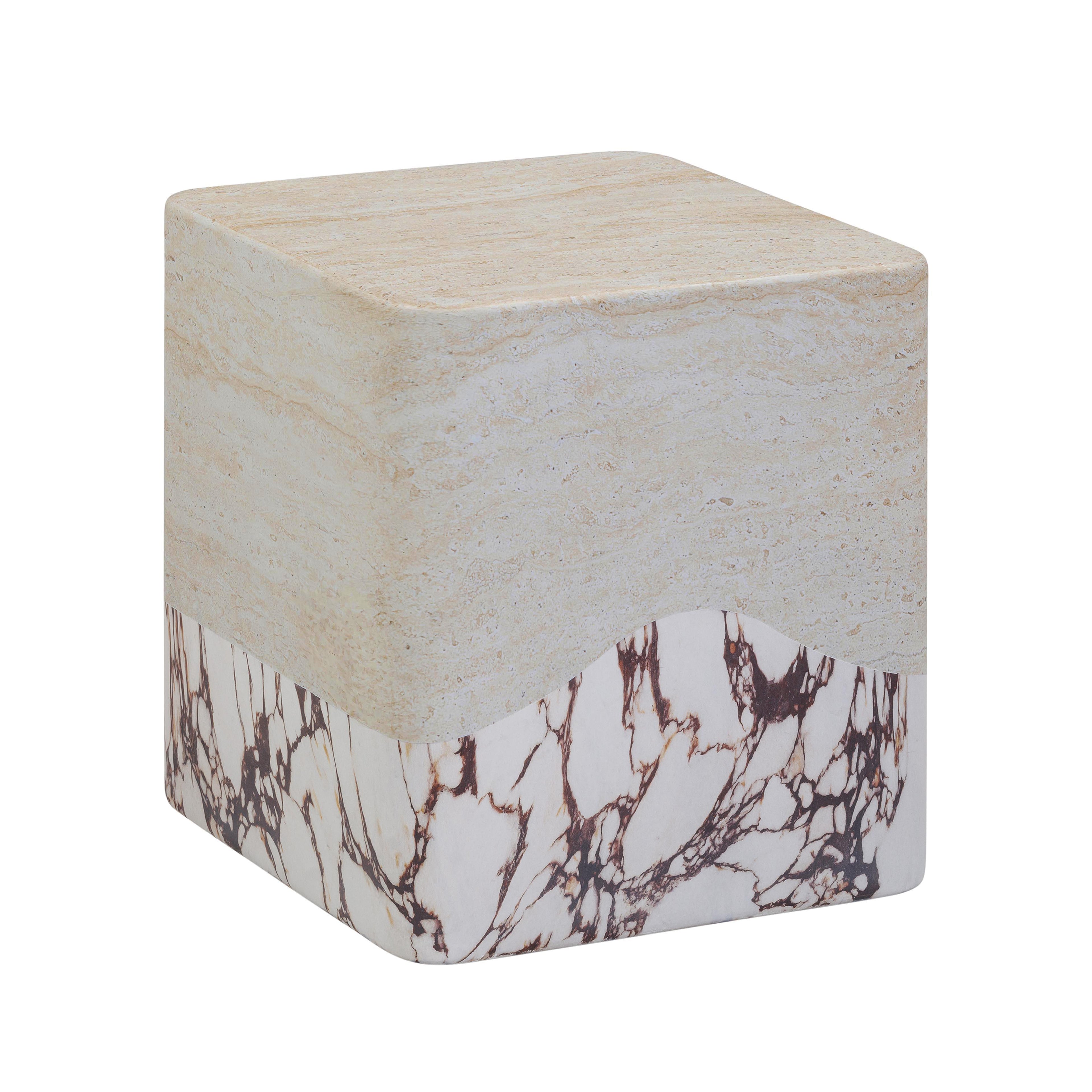 Brut Faux Travertine & Breccia Concrete Indoor / Outdoor Side Table