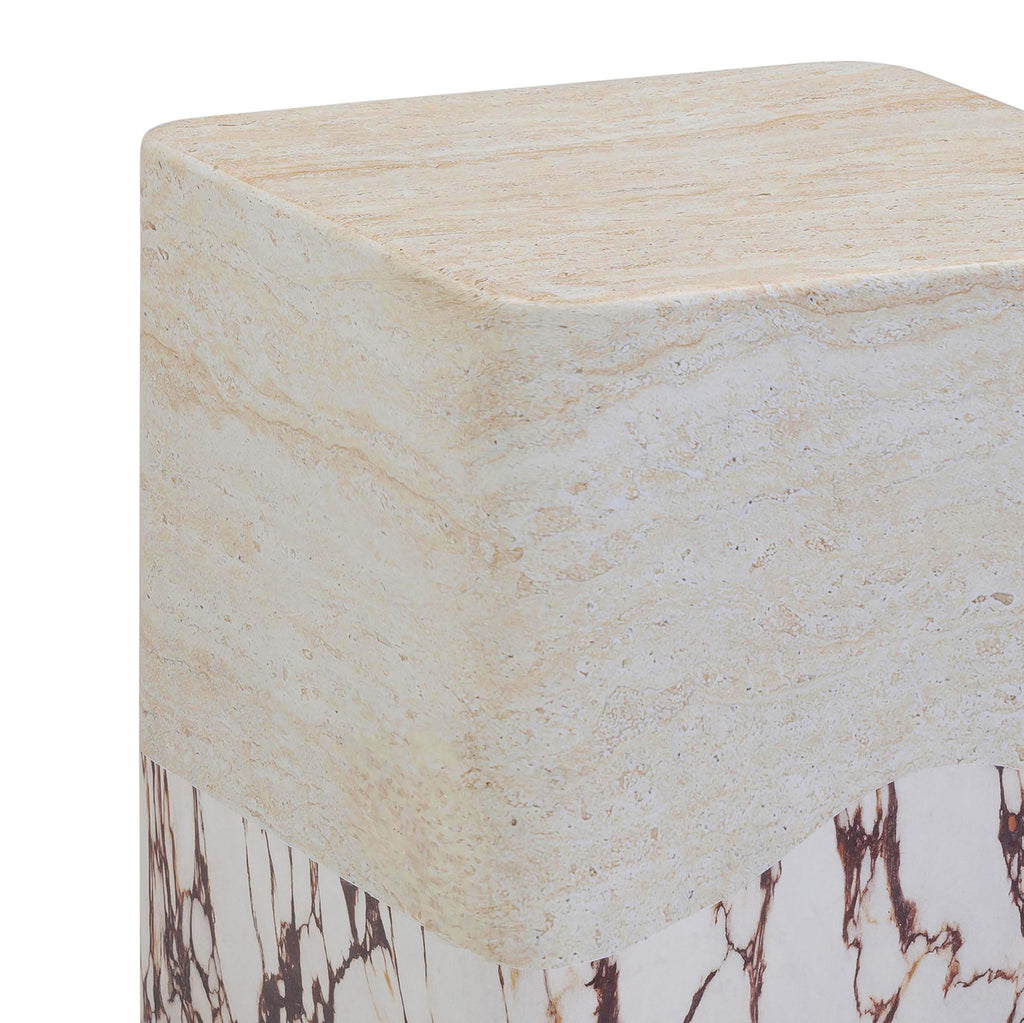 Brut Faux Travertine & Breccia Concrete Indoor / Outdoor Side Table