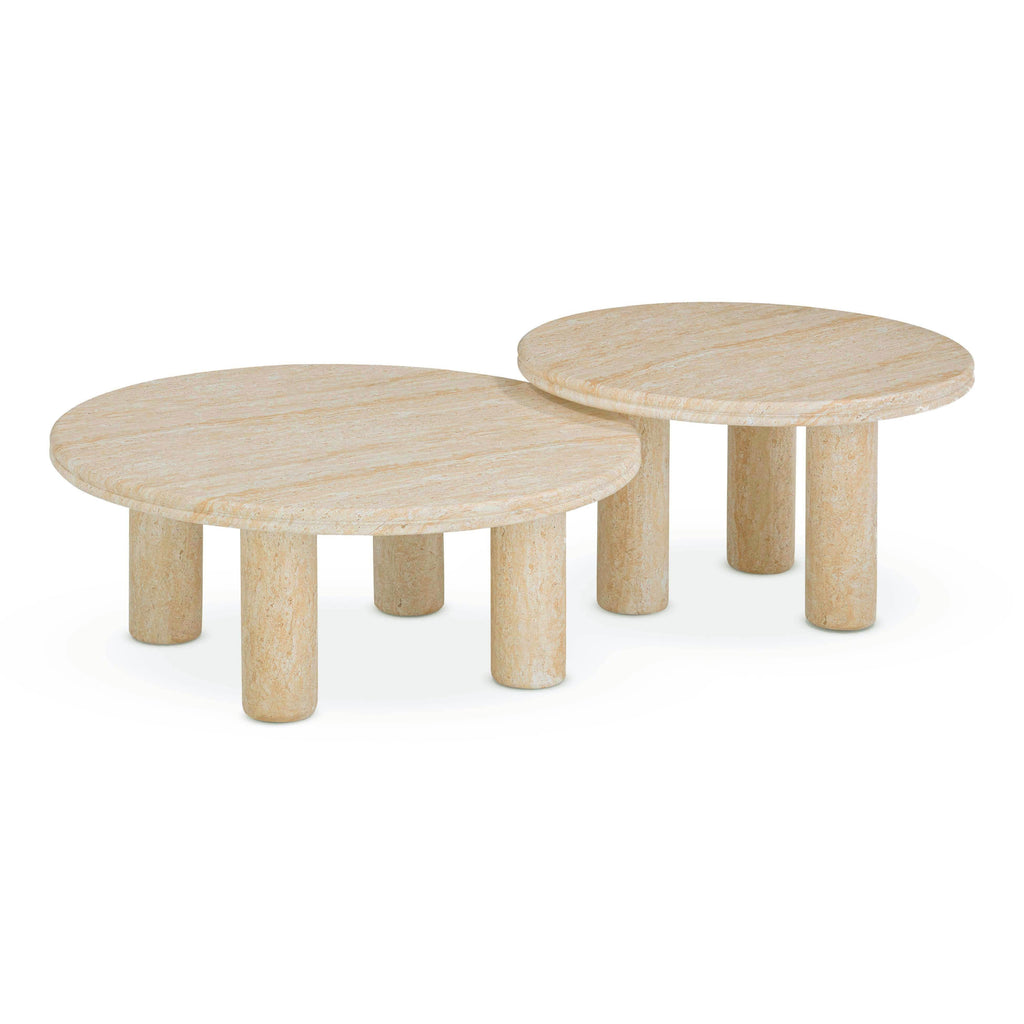 Amora 2-Piece Faux Travertine Indoor/Outdoor Nesting Accent Table Set