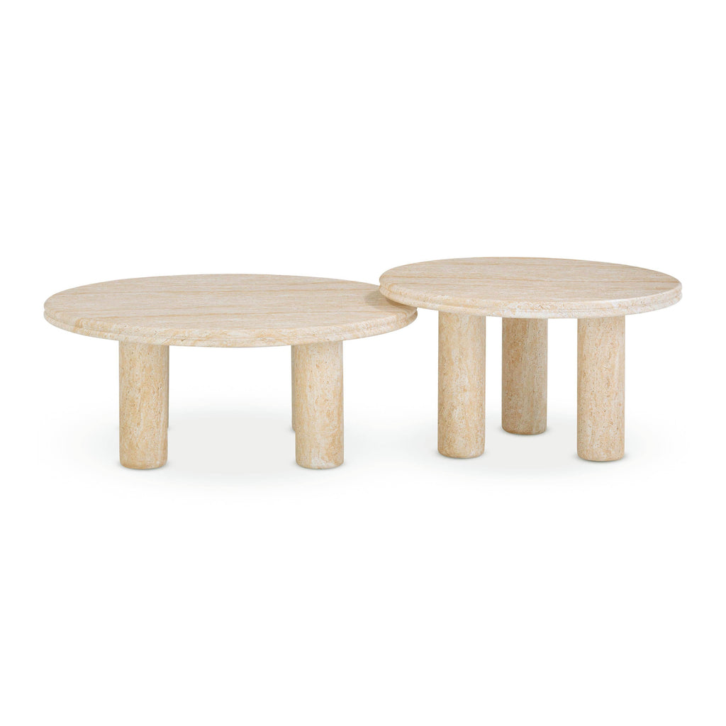 Amora 2-Piece Faux Travertine Indoor/Outdoor Nesting Accent Table Set
