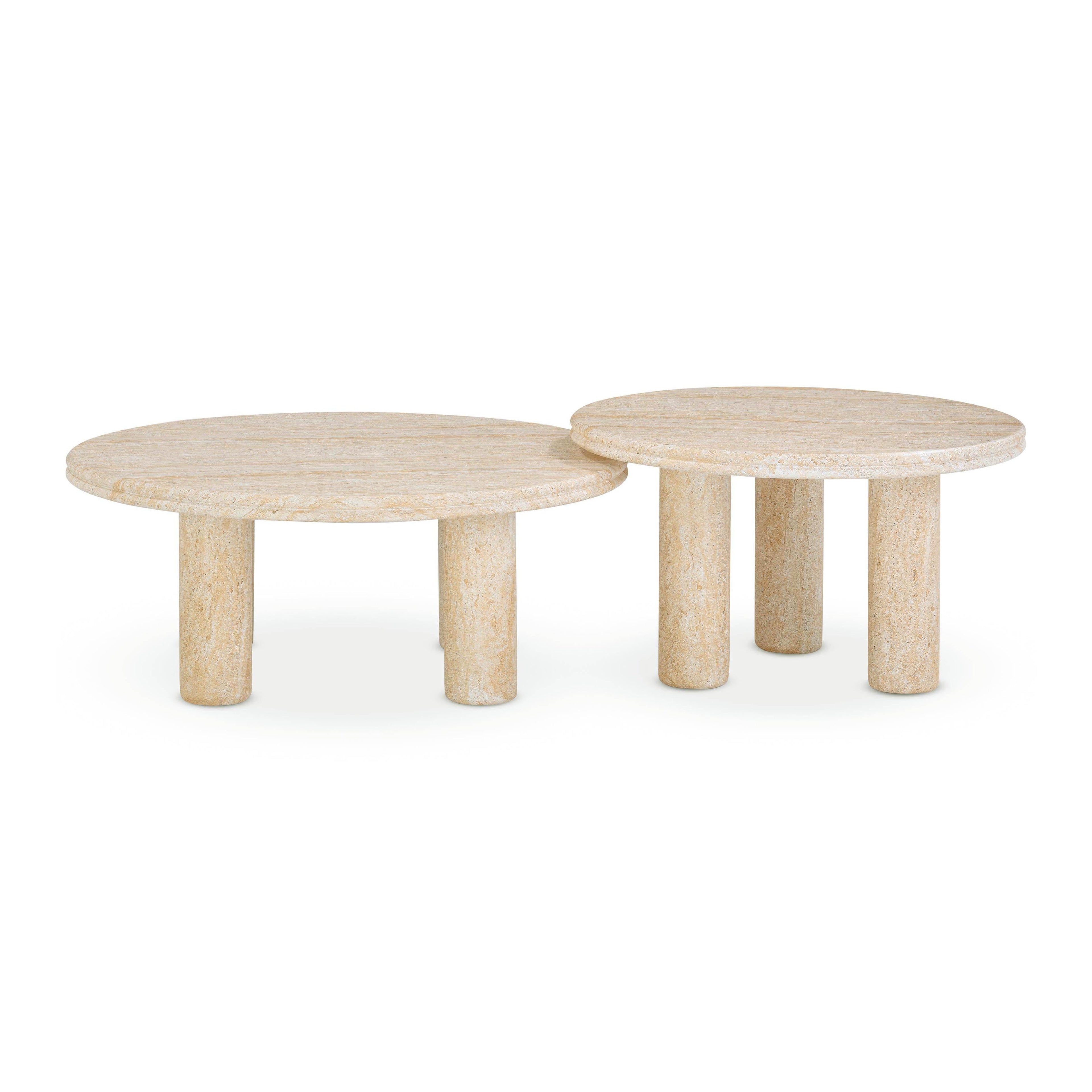 Amora 2-Piece Faux Travertine Indoor/Outdoor Nesting Accent Table Set