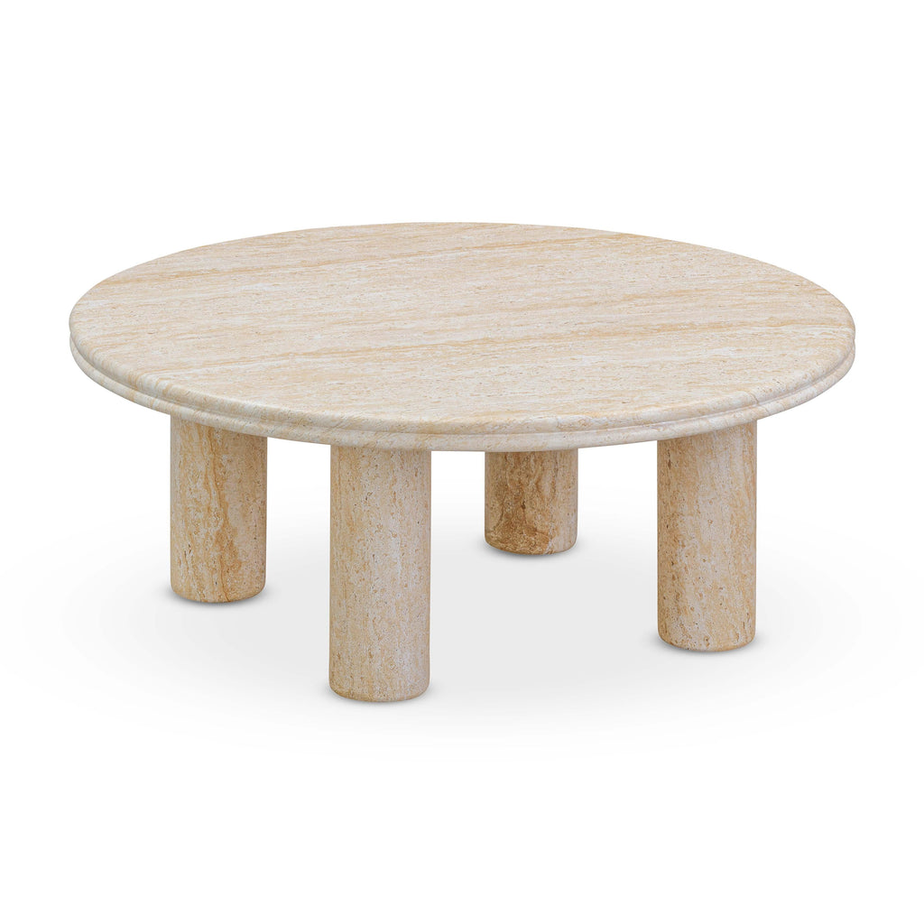 Amora Faux Travertine Indoor/Outdoor Round Accent Table (26-32)