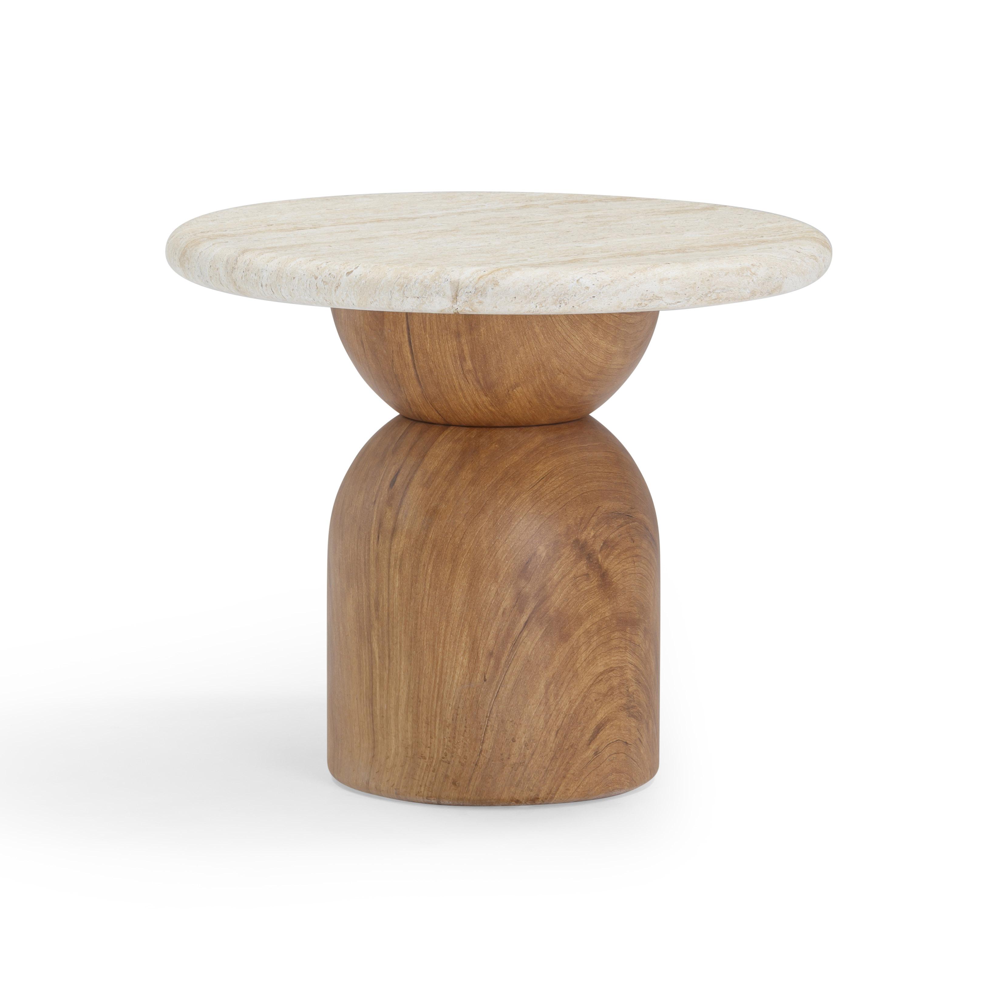 Cynthia Faux Travertine Concrete Indoor/Outdoor Side Table