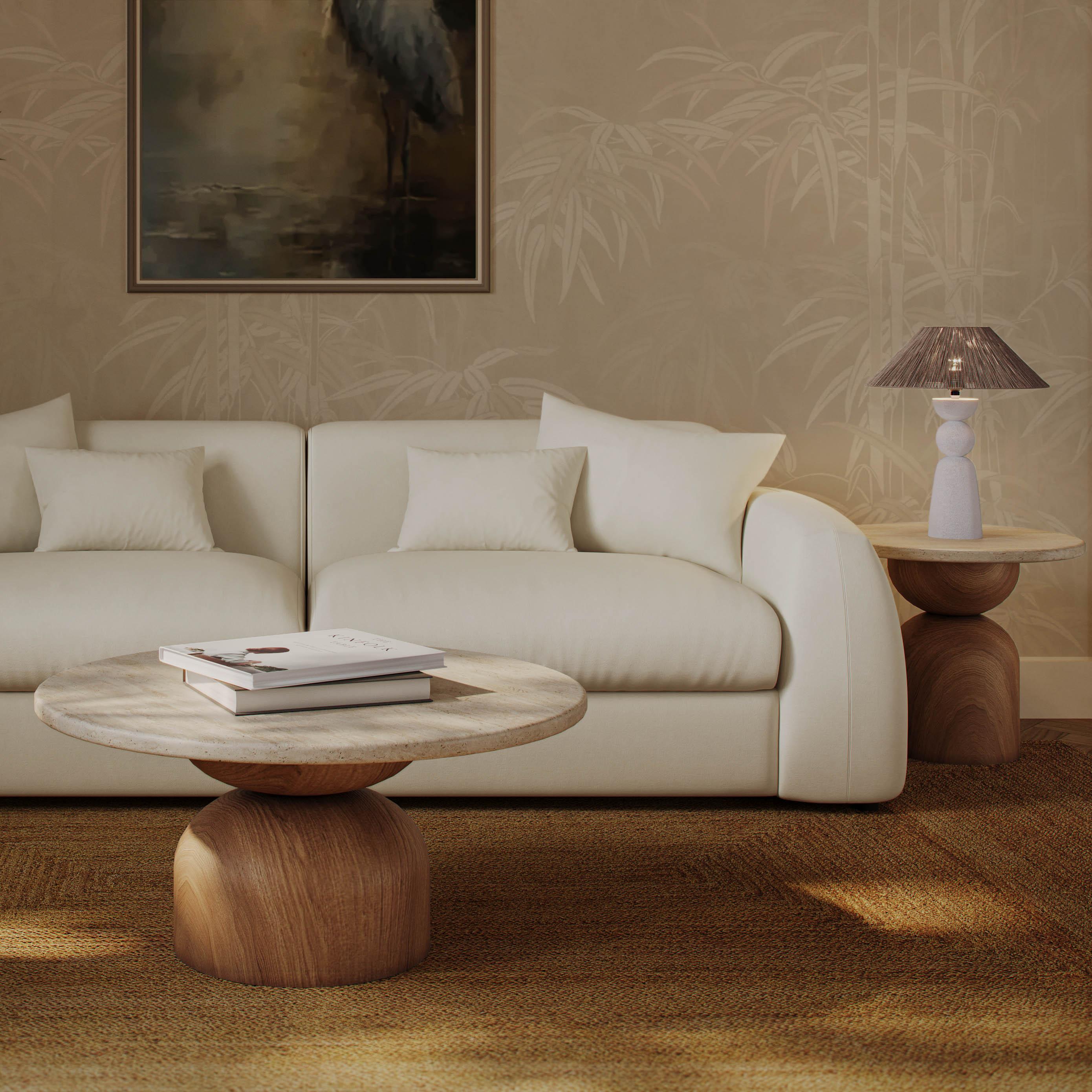 Cynthia Faux Travertine Concrete Indoor/Outdoor Side Table