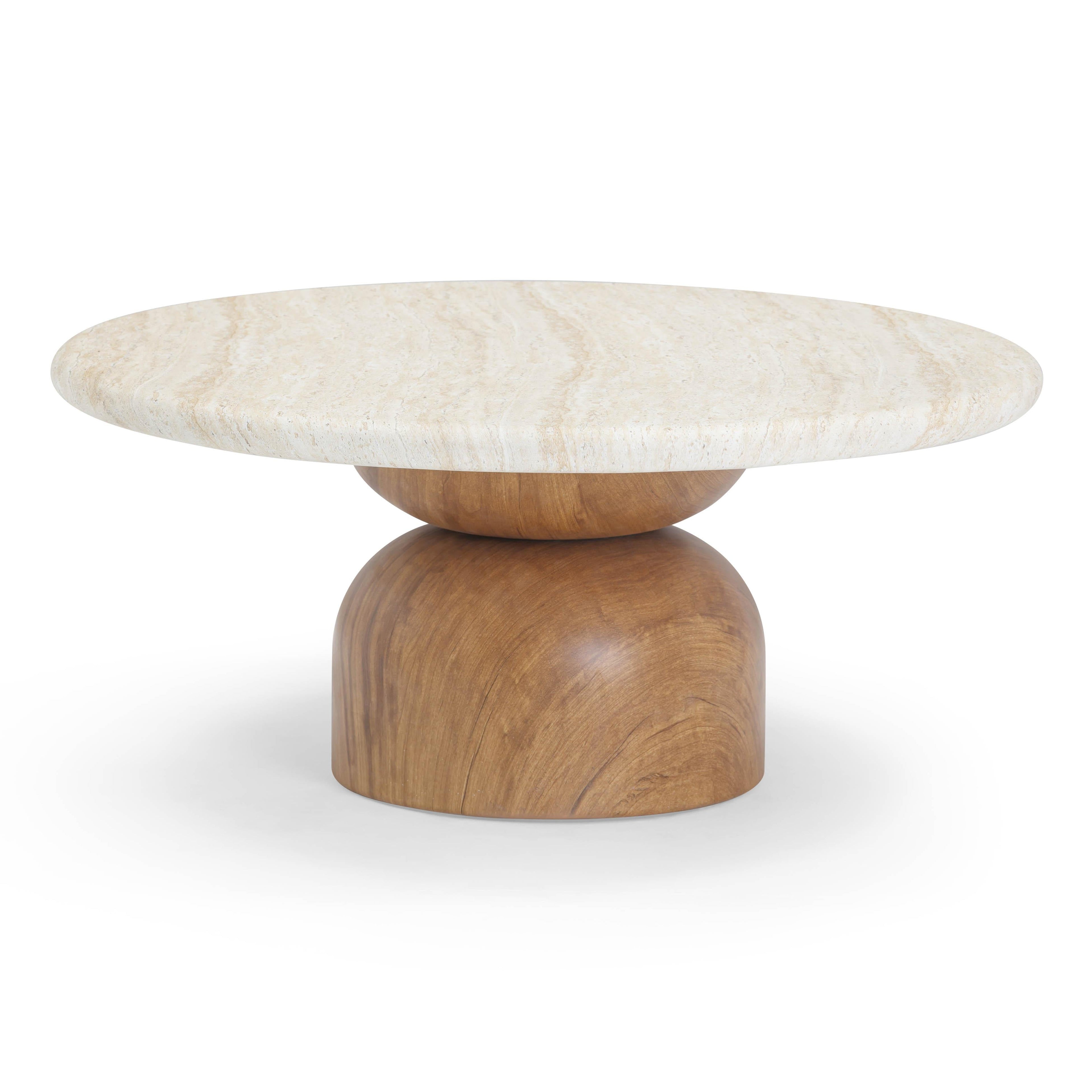 Cynthia 36 Faux Travertine Concrete Indoor/Outdoor Coffee Table
