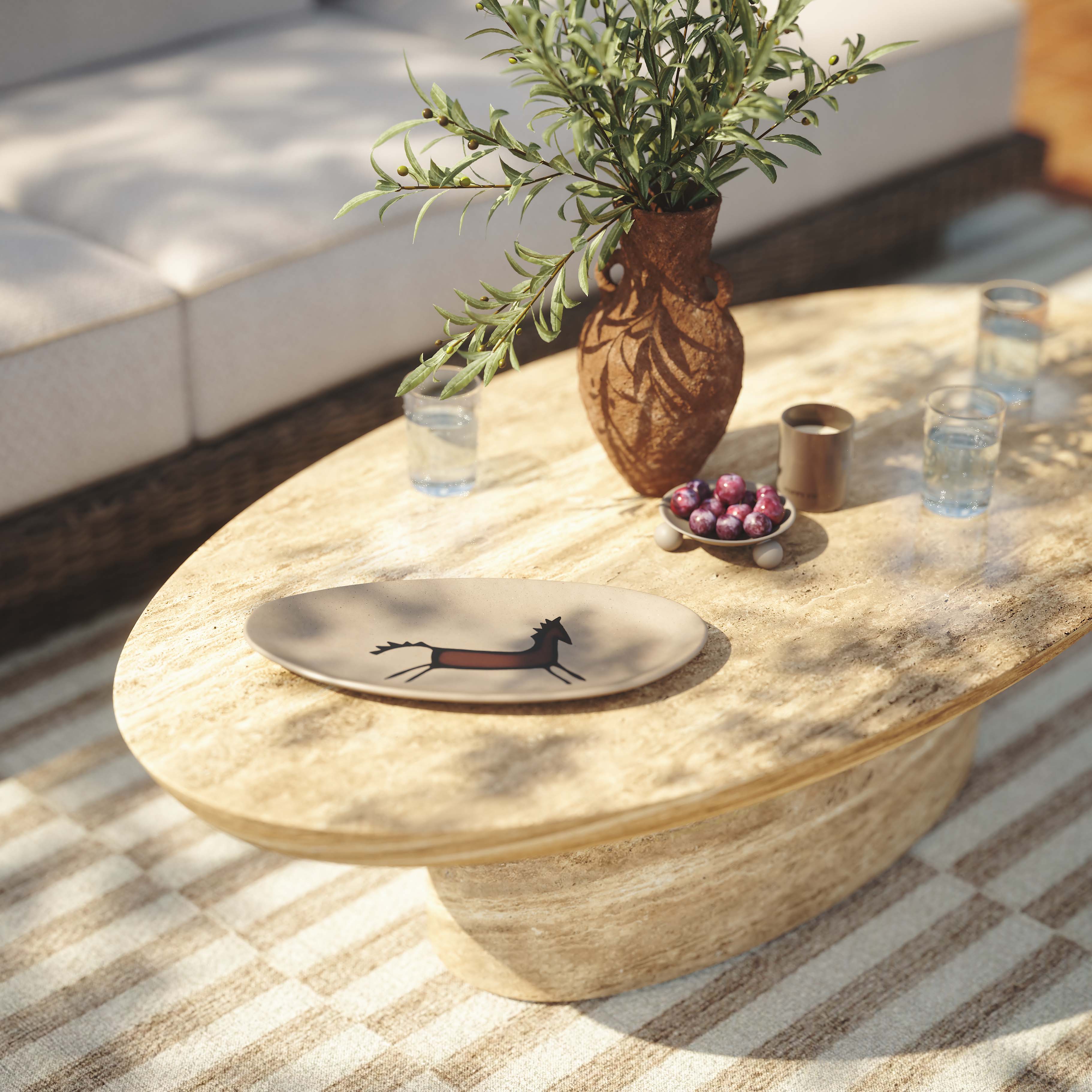 Sonia 51 Faux Travertine Indoor/Outdoor Concrete Coffee Table