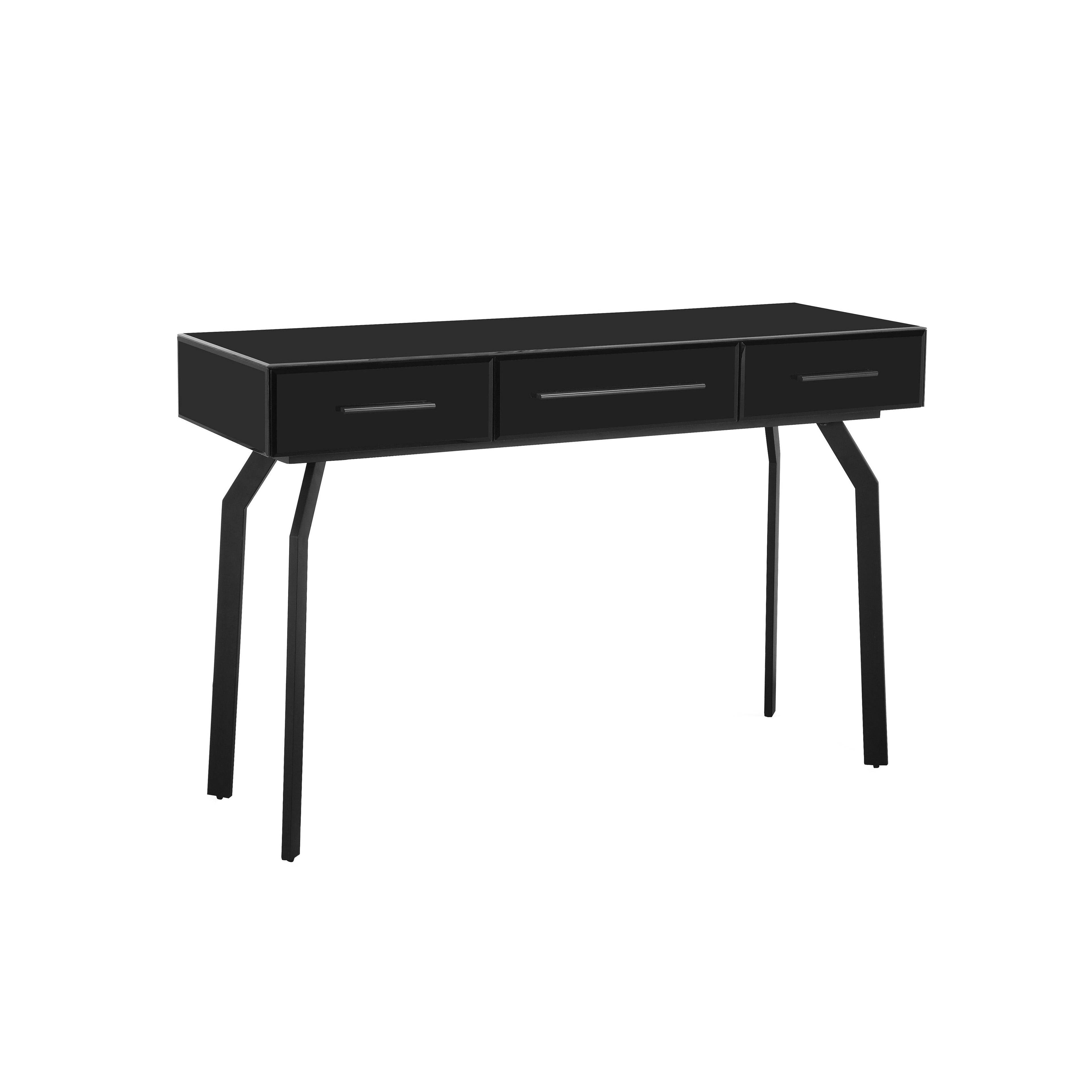 Santana 47 Black Glass 3-Drawer Desk Console Table