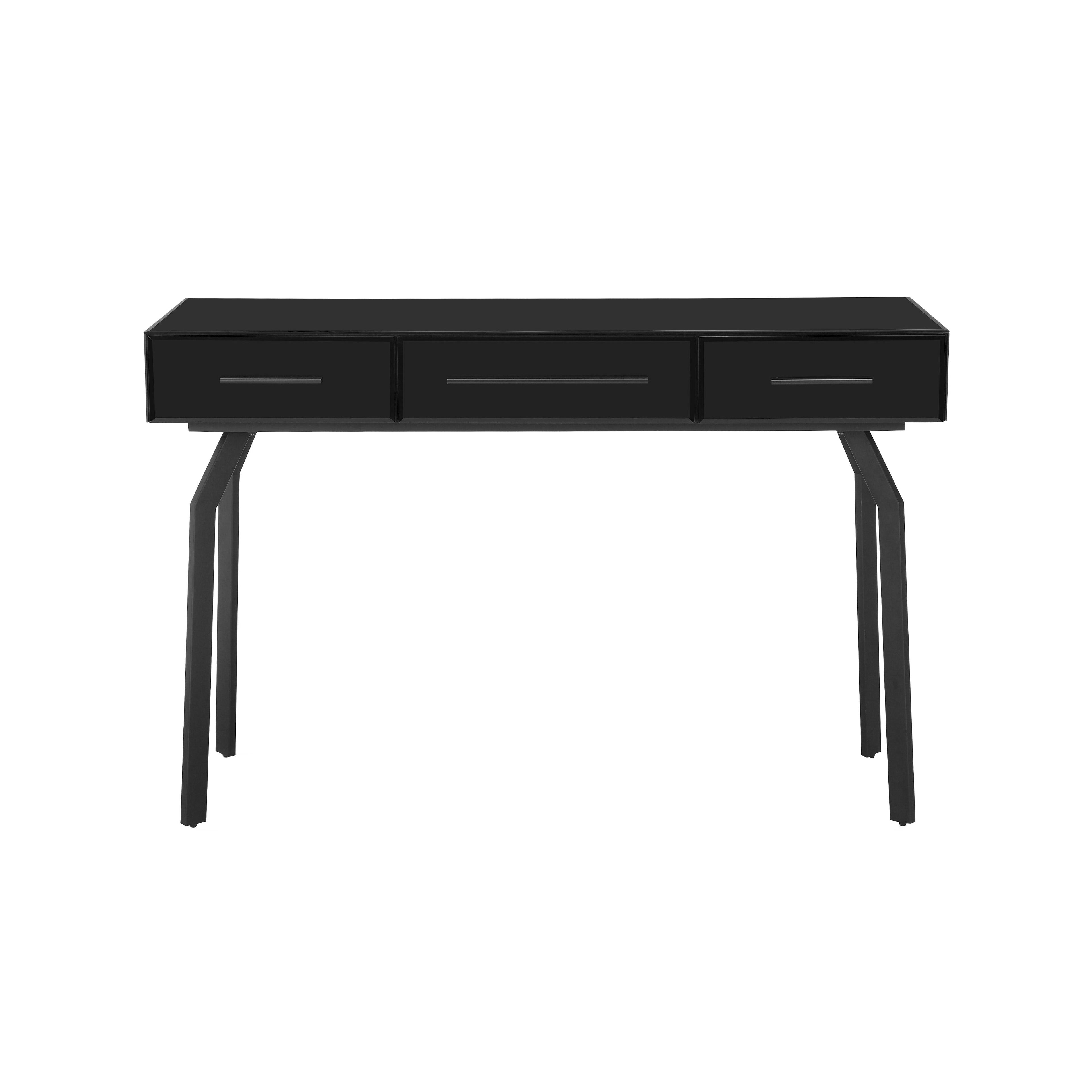 Santana 47 Black Glass 3-Drawer Desk Console Table