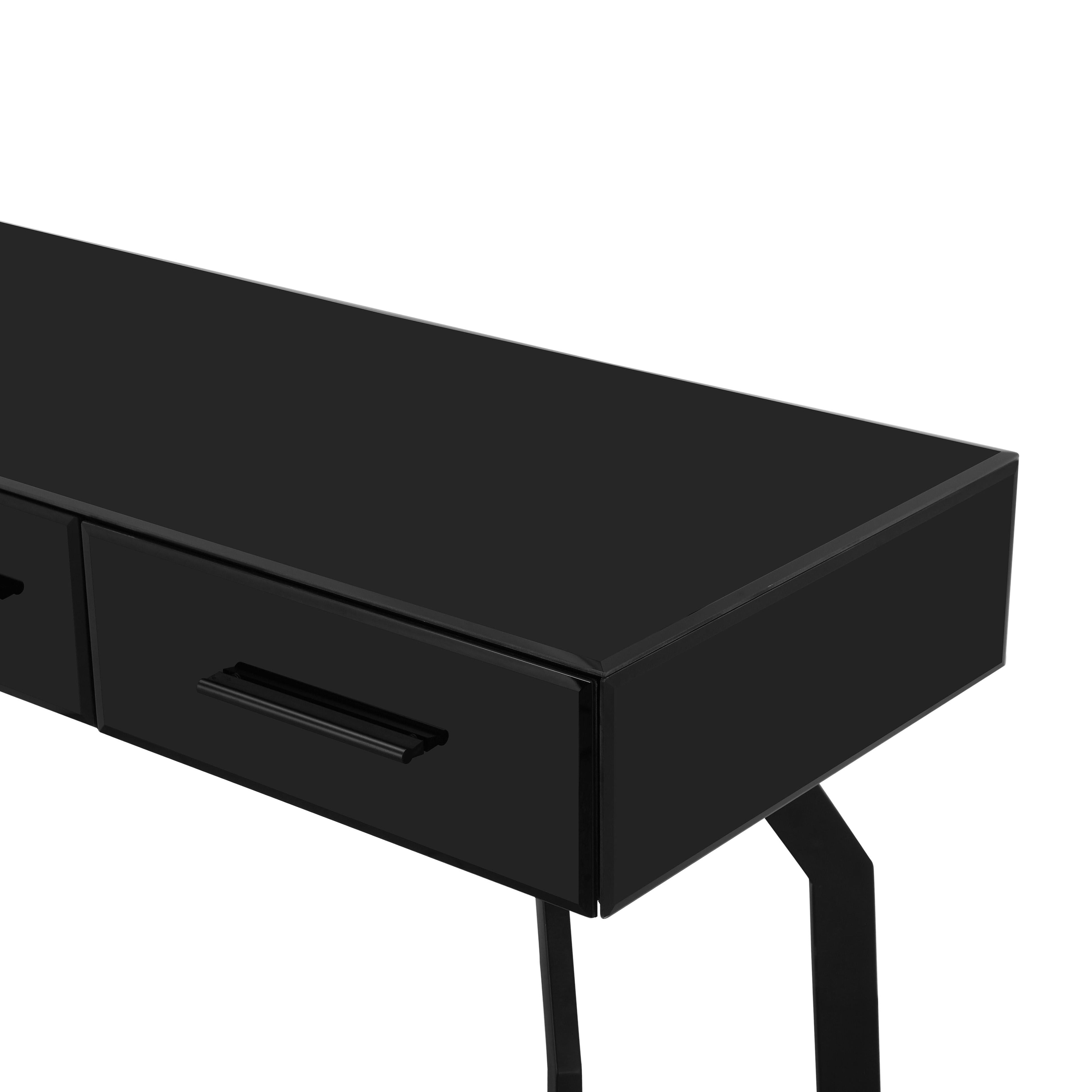 Santana 47 Black Glass 3-Drawer Desk Console Table