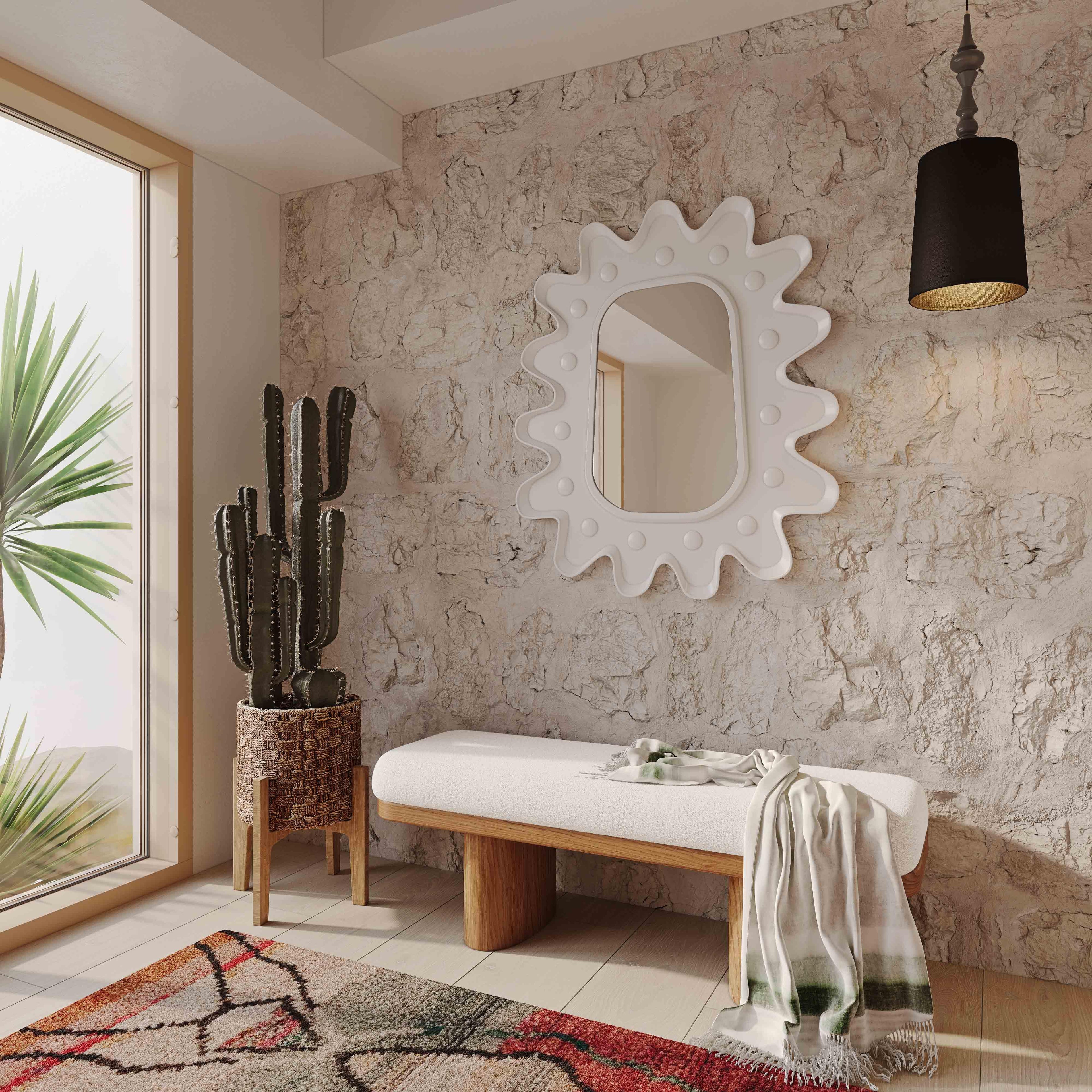 Ollie 48 White Performance Boucle Wooden Bench