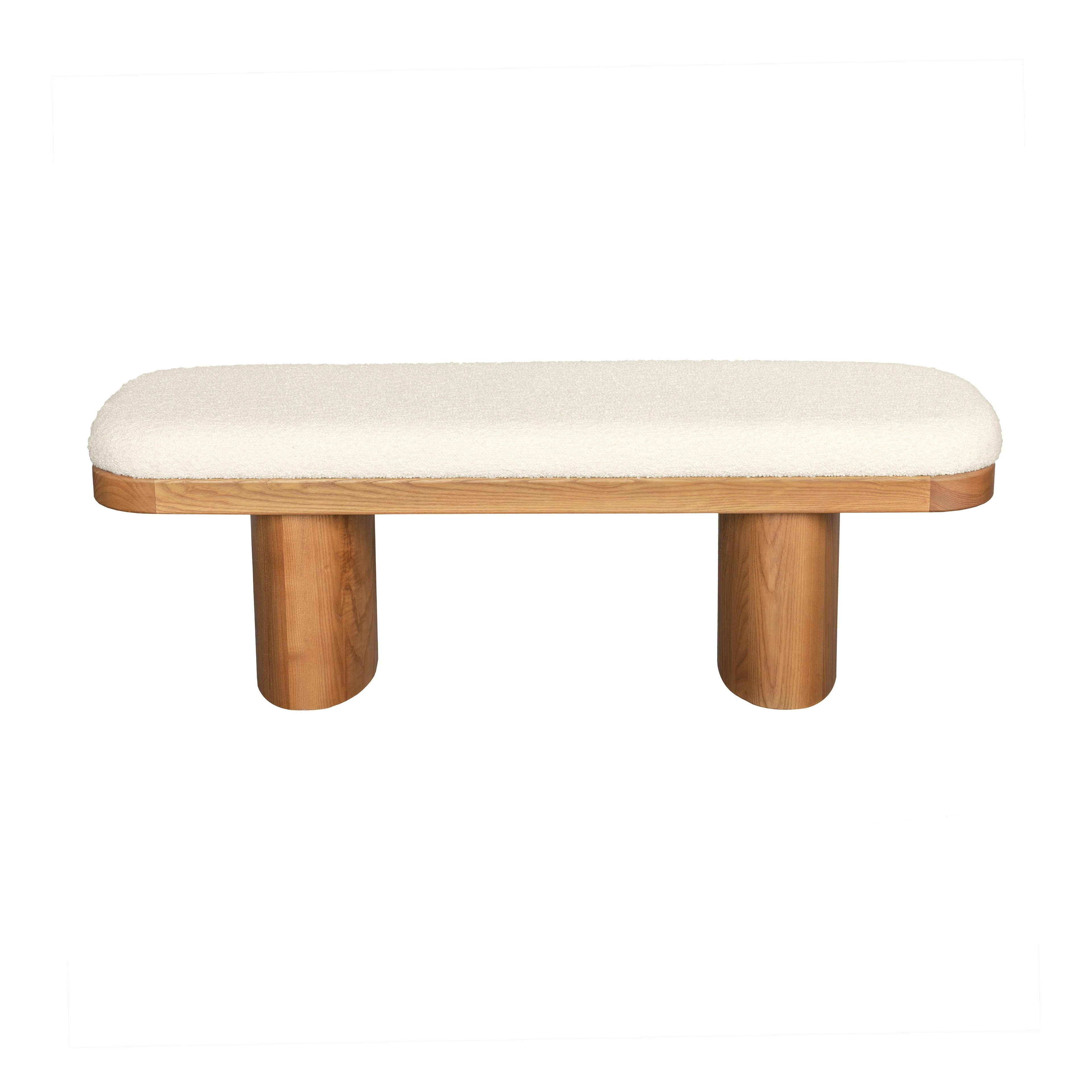 Ollie 48 White Performance Boucle Wooden Bench