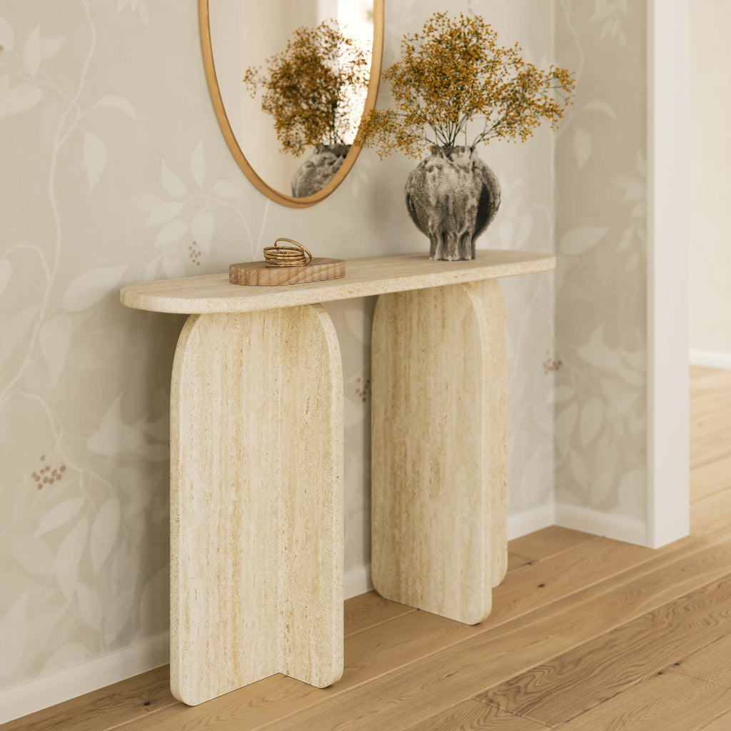 Clementine 48 Faux Travertine Console Table