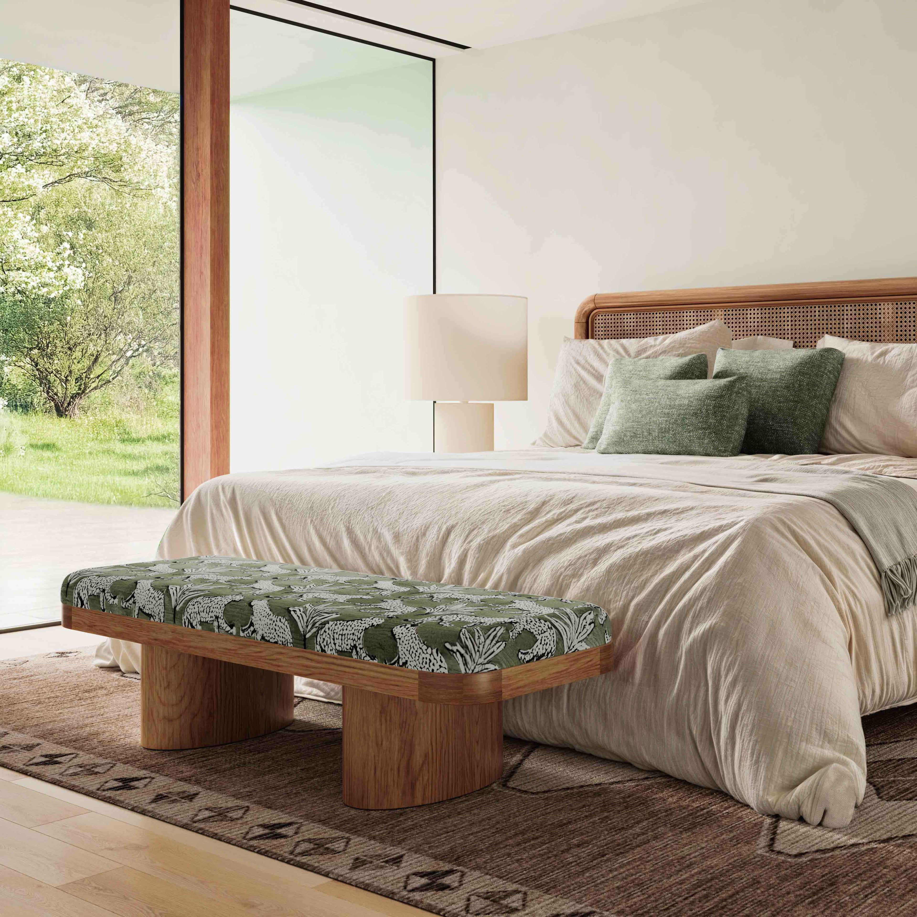 Ollie 48 Olive Green Leopard Jacquard Bench