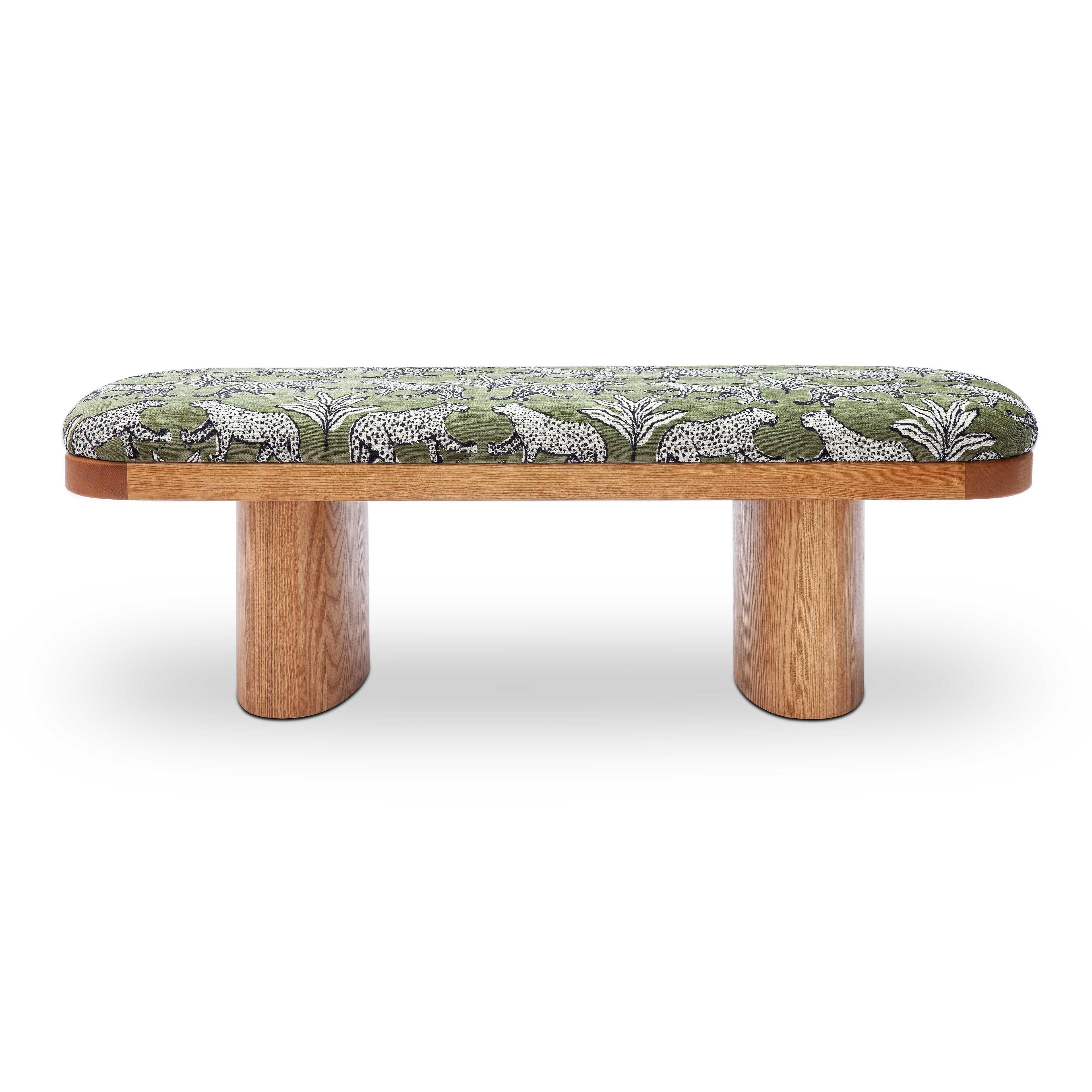 Ollie 48 Olive Green Leopard Jacquard Bench